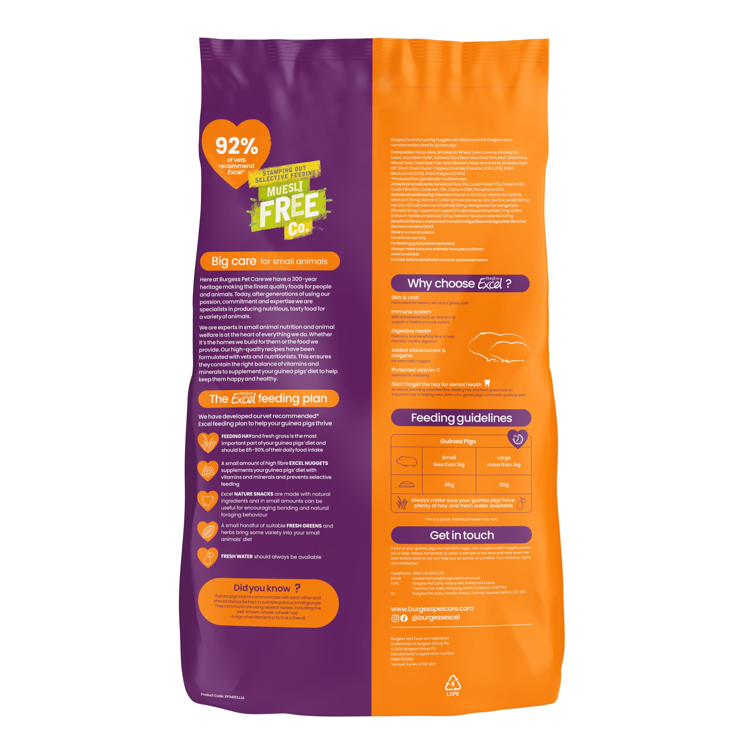 Burgess Excel Pellets mit schwarzer Johannisbeere und Oregano für Meerschweinchen, 10 kg