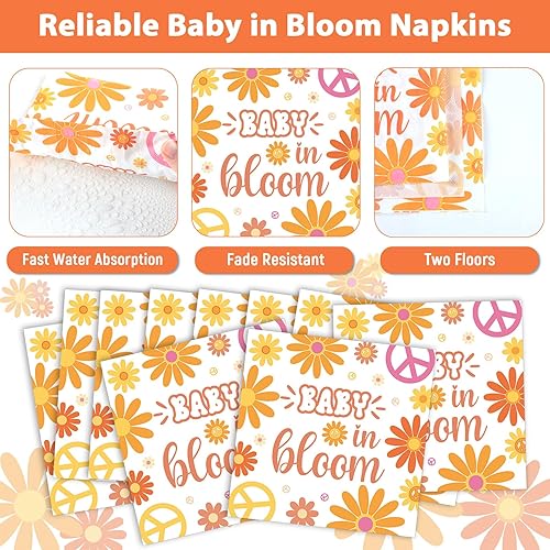 Miniatura 109 de 96 piezas de suministros de fiesta de cumpleaños florales de cumpleaños, platos de papel, servilletas, flores de oro rosa, decoraciones de fiesta