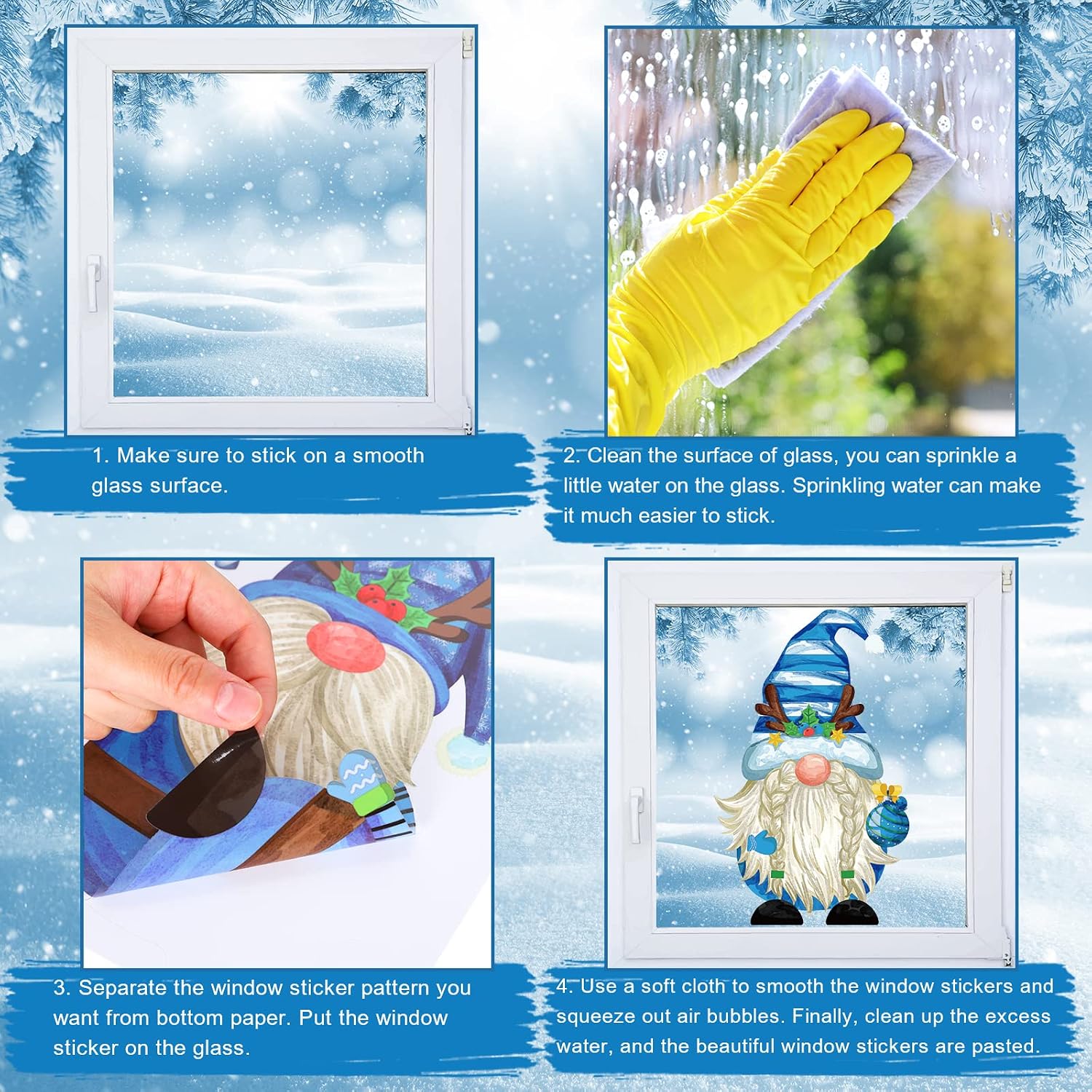 Christmas Winter Gnome Window Clings 9 Sheets Xmas Snowflakes — view 6