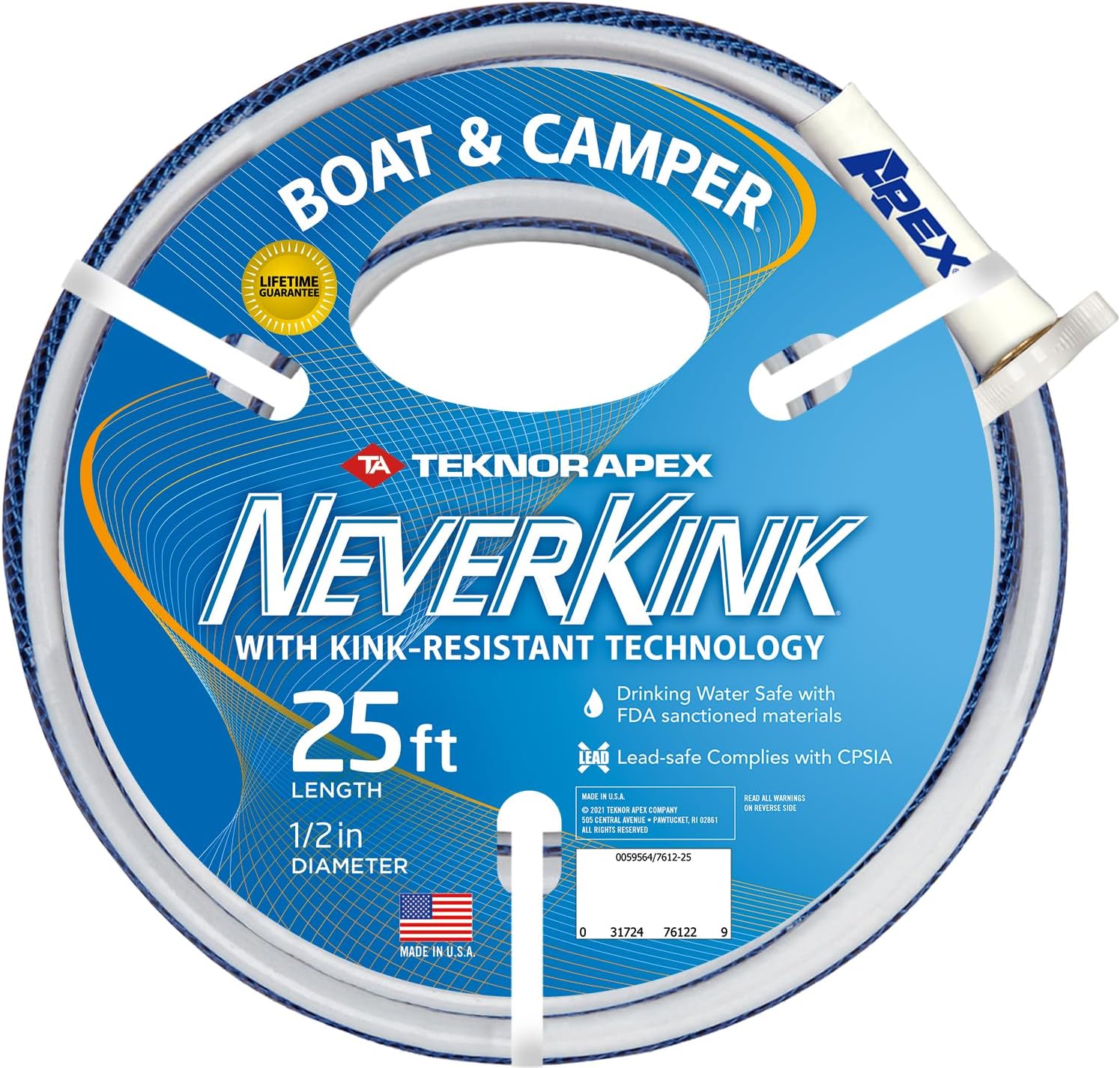 Teknor Apex NeverKink 7612-25, Boat and Camper, Drinking Water Safe Hose, 1/2-Inch by 25-Feet Hose