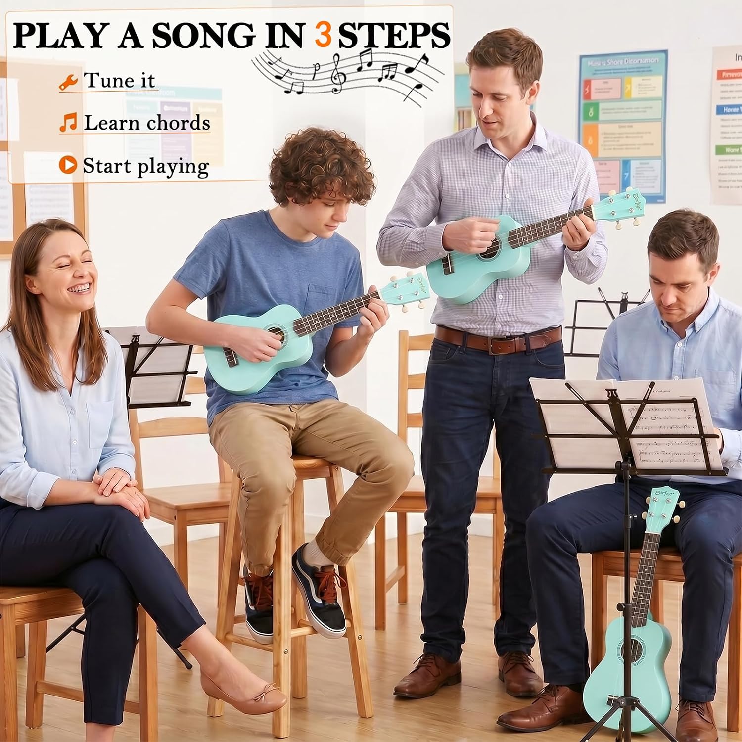 Everjoys Soprano Ukulele Beginner Kit 21 Inch w/Free Online Lesson Gig Bag Tuner Picks Strap, Fast to Learn (Shinny Mint Green） thumbnail