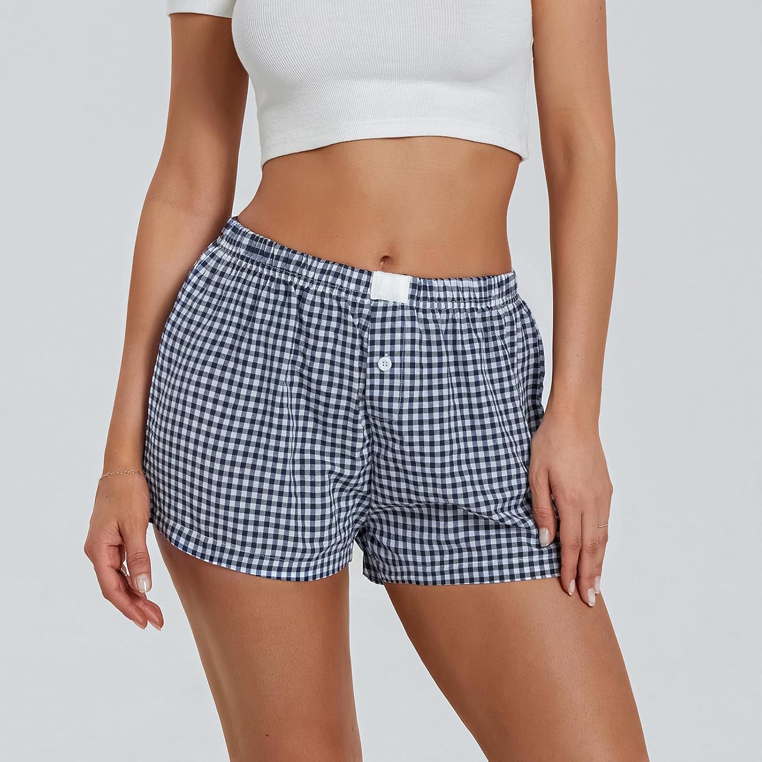 Womens Boxer Shorts Y2k Lounge Pj Shorts Low Rise Striped Pajamas Sleep Lounge Plaid Gingham Micro Short Pants - Image 2