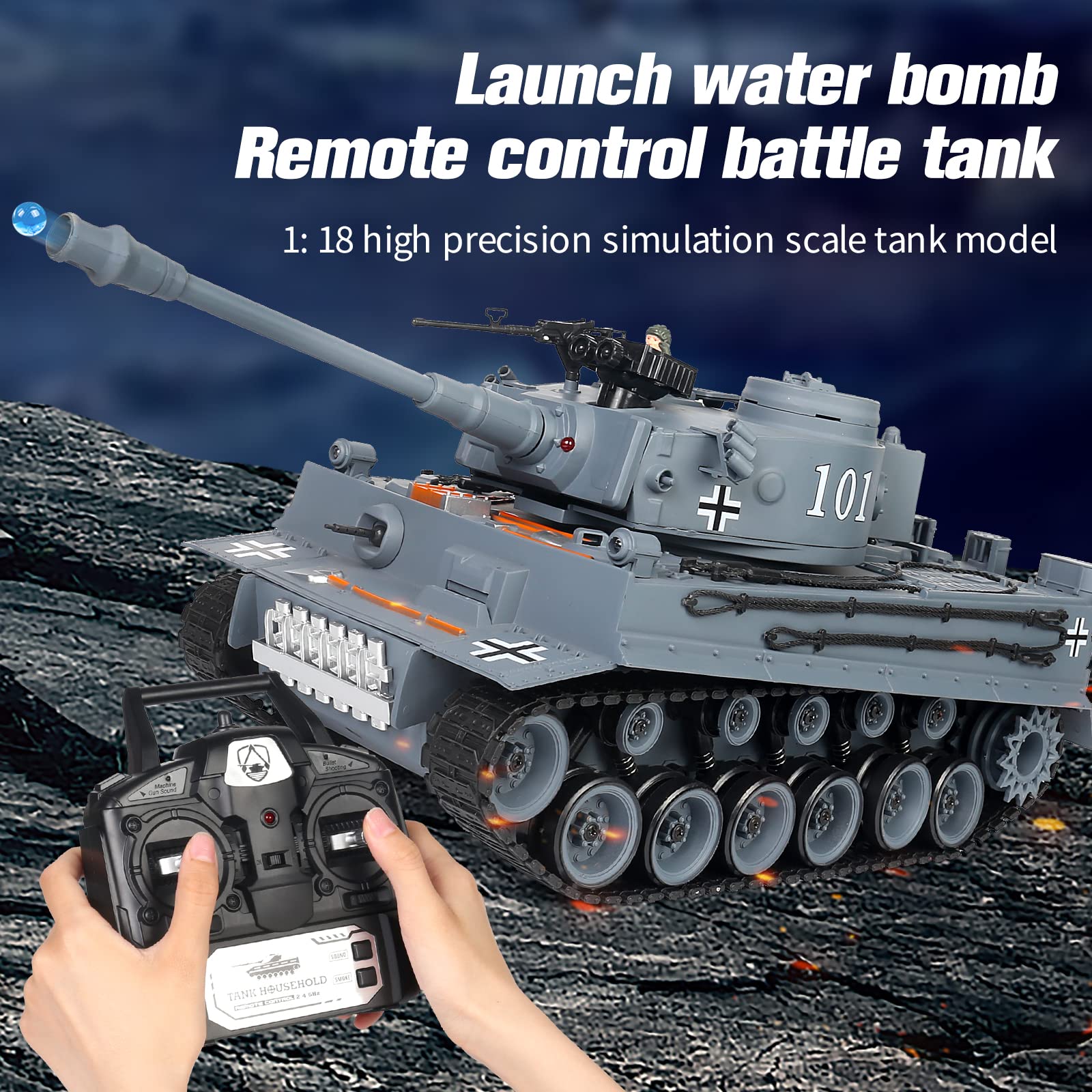 s-idee® RC Panzer S812 German Tiger grigio 1:18 2.4 Ghz Battle Serbatoio con funzione di tiro