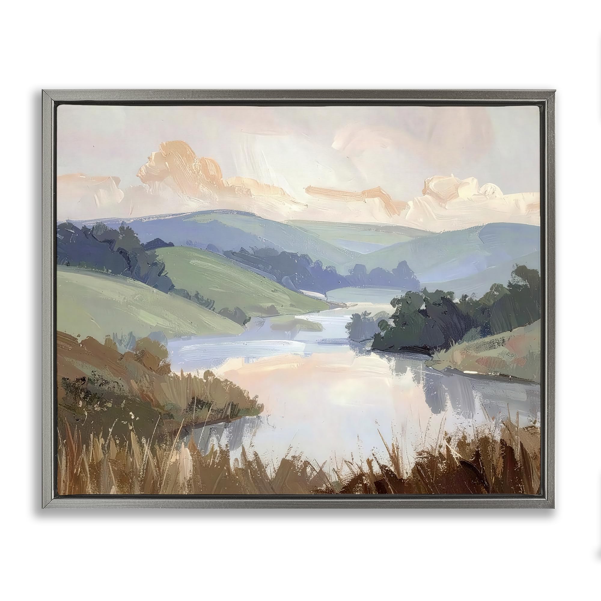 Stupell Industries 'Muted Distant Mountains', Floating Frame Canvas Art, Gray, 21 x 17 Inches, Easy to Hang and Sturdy, Made in USA, by Alonza Saunders