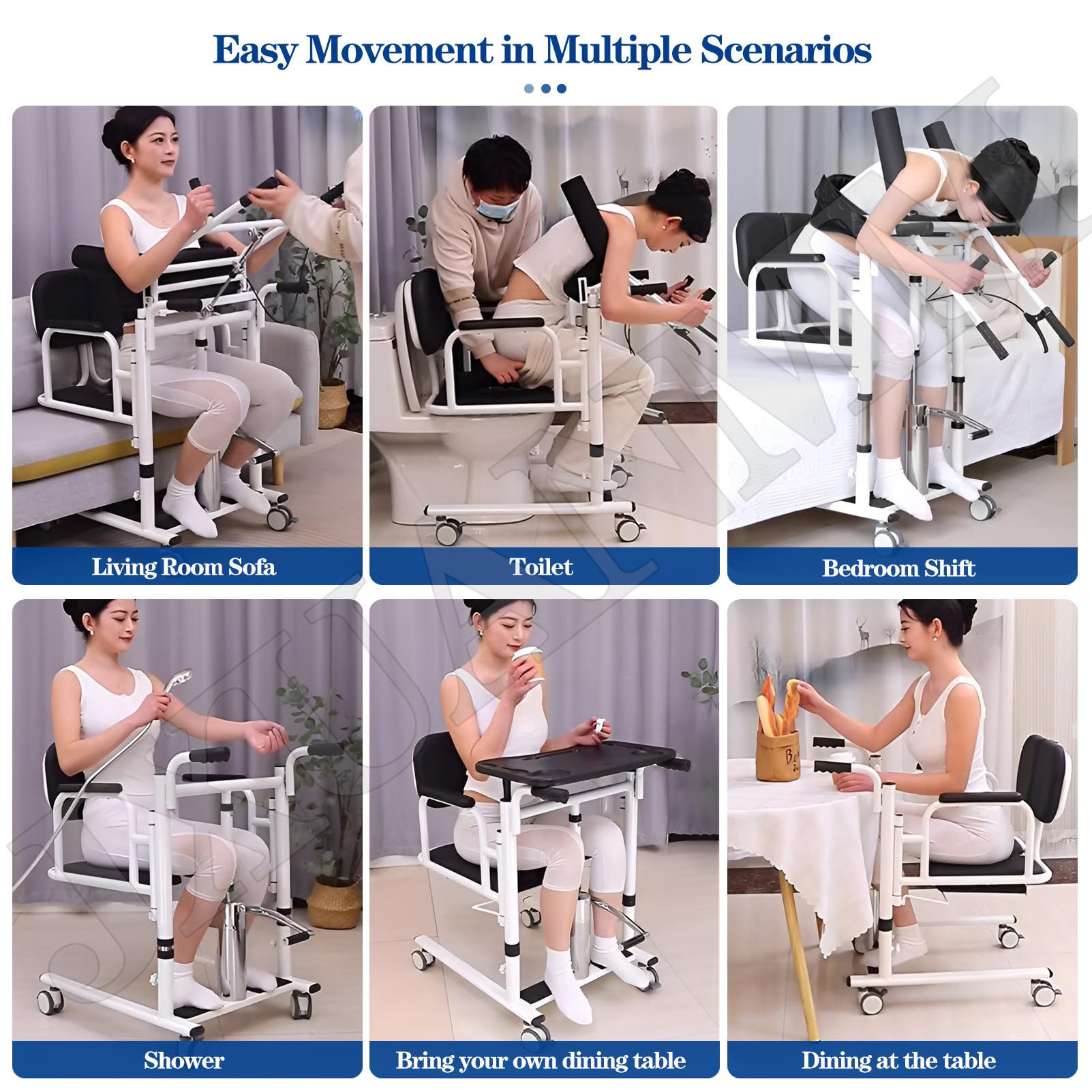 Silla de traslado de Pacientes para Uso doméstico, Silla elevadora hidráulica para Pacientes, Adecuada para Personas discapacitadas, con Asiento Dividido a 180°, cuña y cojín, 440 LB Black