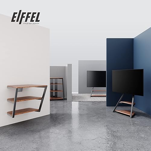 Miniatura 16 de FITUEYES Estantes de pared flotantes de diseño, centro de entretenimiento, estante de madera para medios AV, estante de DVD con marco de acero de