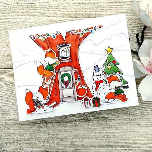 Miniatura 5 de Winter Fox - Juego de sellos y troqueles para hacer tarjetas, sellos transparentes y troqueles de corte de metal para álbumes de recortes,