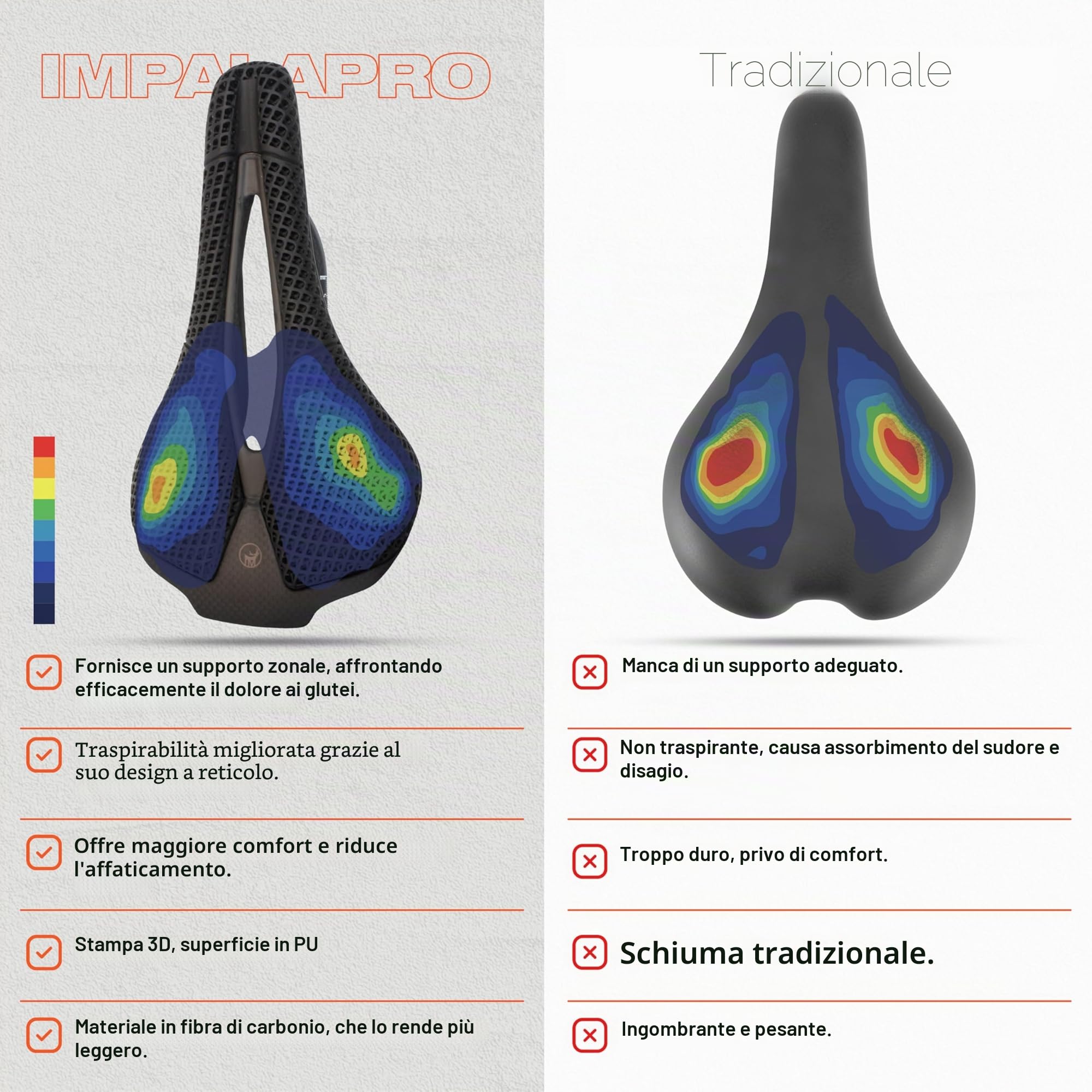 IMPALAPRO Sella in Carbonio Stampata 3D Ultraleggera 250x140mm — Sella 3D Carbonio T800 Alta Rigidità — Sella Bici Ergonomica Traspirante