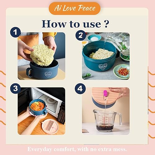 Miniatura 10 de AI LOVE PEACE Ramen Bowl, 40 oz Microwaveable Noodle Cooker for Ramen, Pho, Soup, and Pasta, Dishwasher Safe and Portable, Ideal for Home, Office