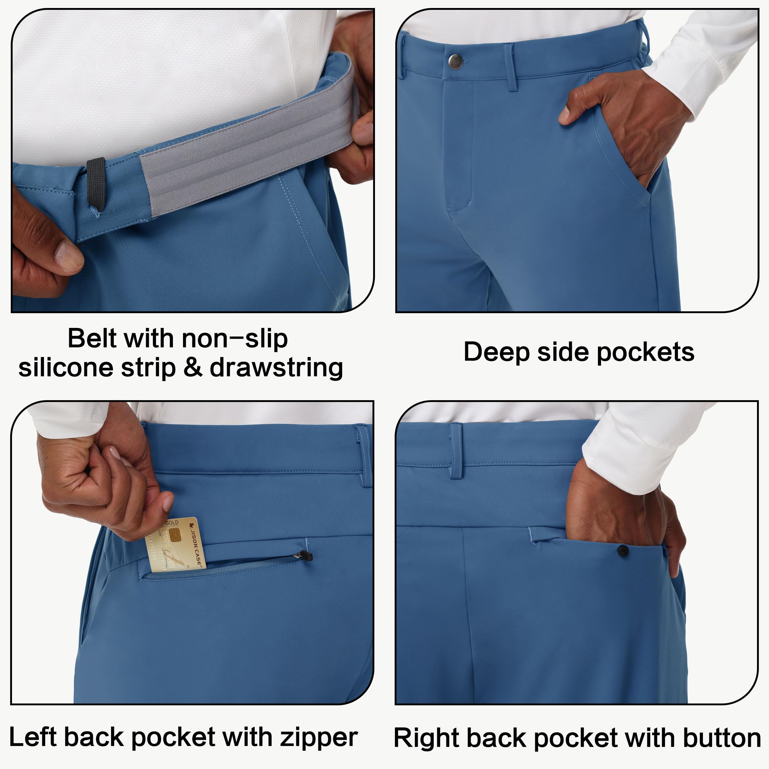 Mens Golf Joggers Pants Belt Loops Slim Fit Stretchy