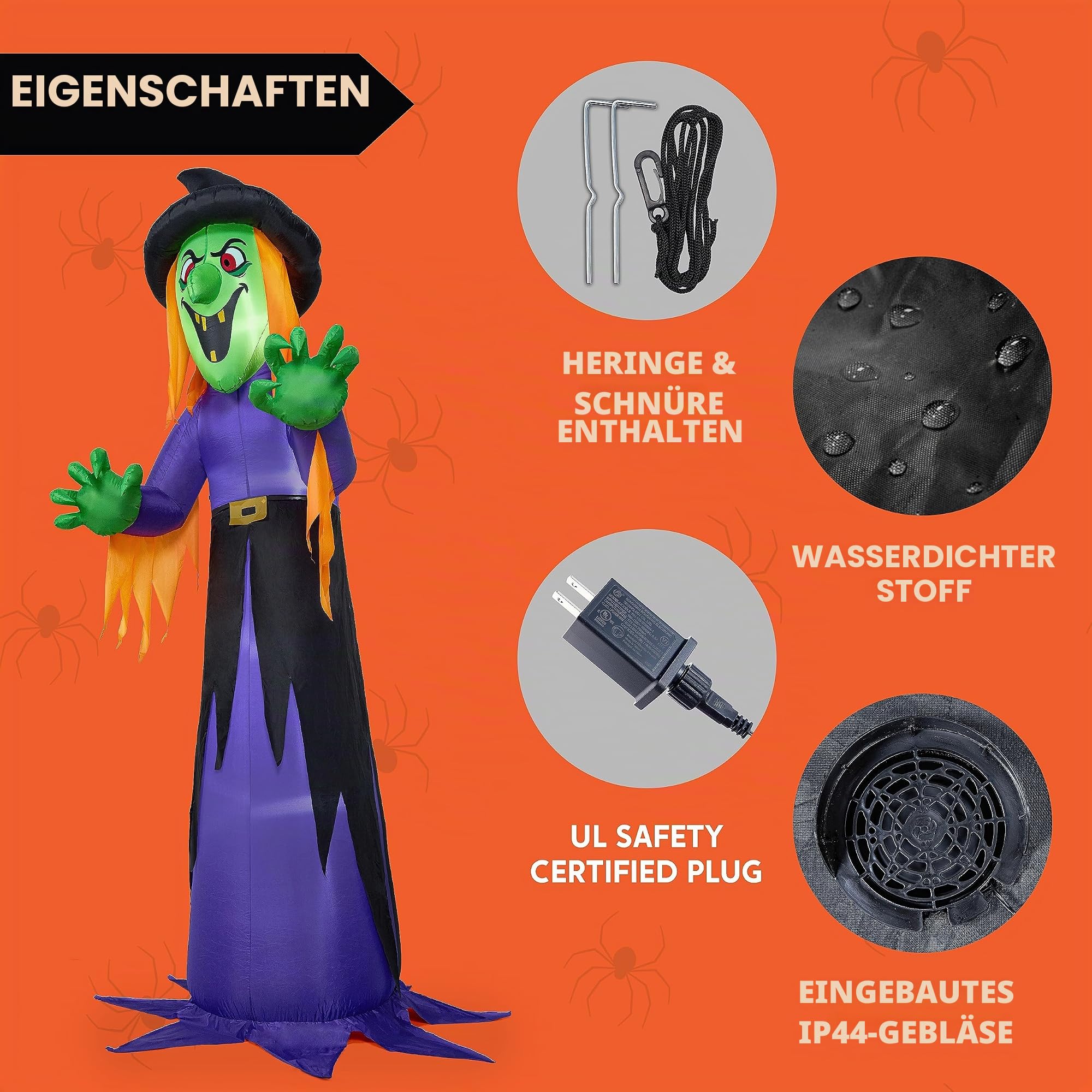 Joiedomi 12 Fuß hohe aufblasbare Halloween-Hexe mit LED-Lichtern - Gruselige Deko für draußen im Garten, aufblasbare Deko für draußen im Garten, Halloween-Dekor