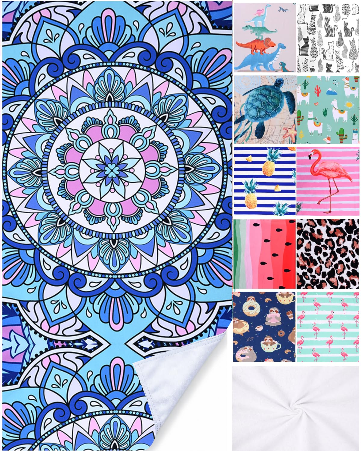 LIVILAN Mandala Microfiber Beach Towel, 30x60 Oversized, Boho Bohemian Design, Soft, Quick Dry, Super Absorbent, Thin, for Pool, Swim, Travel, Bath,