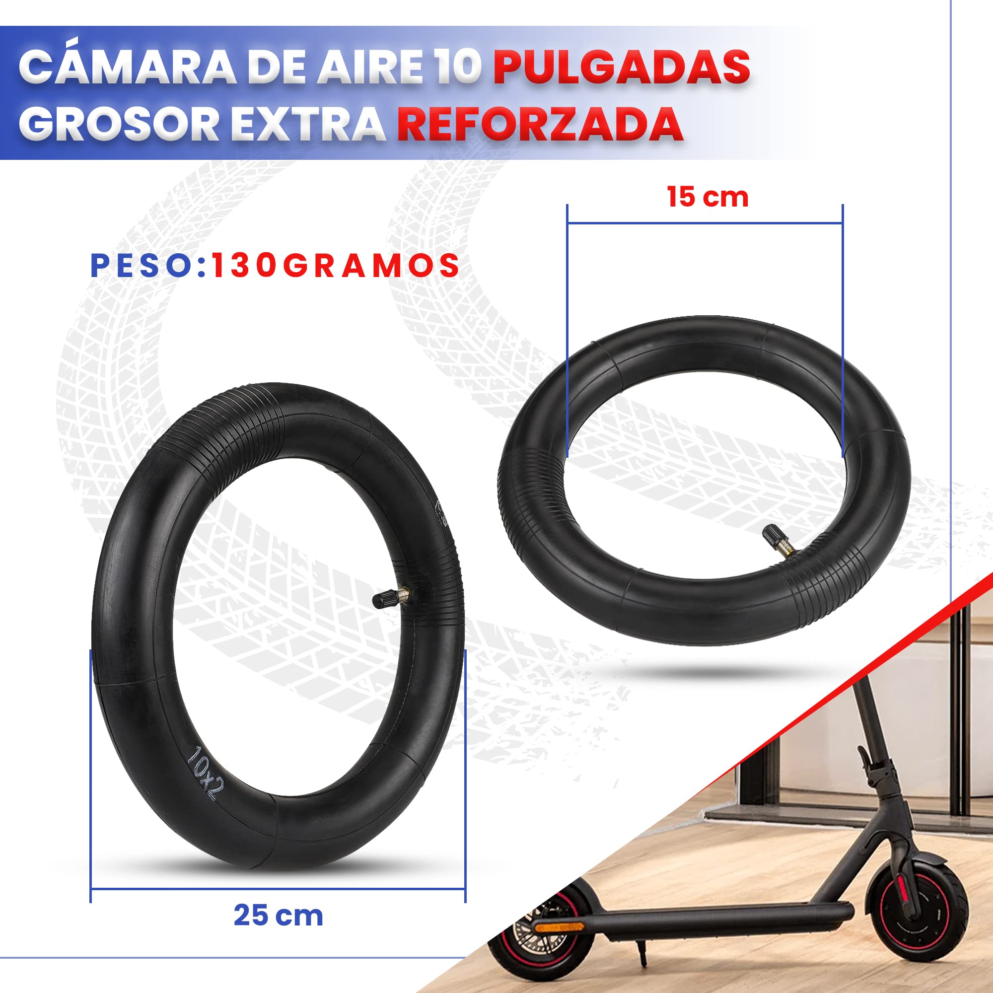 ANSENI Cámaras de Aire 10 Pulgadas Reforzada para Patinete Eléctrico Xiaomi 4, 2 Unidades