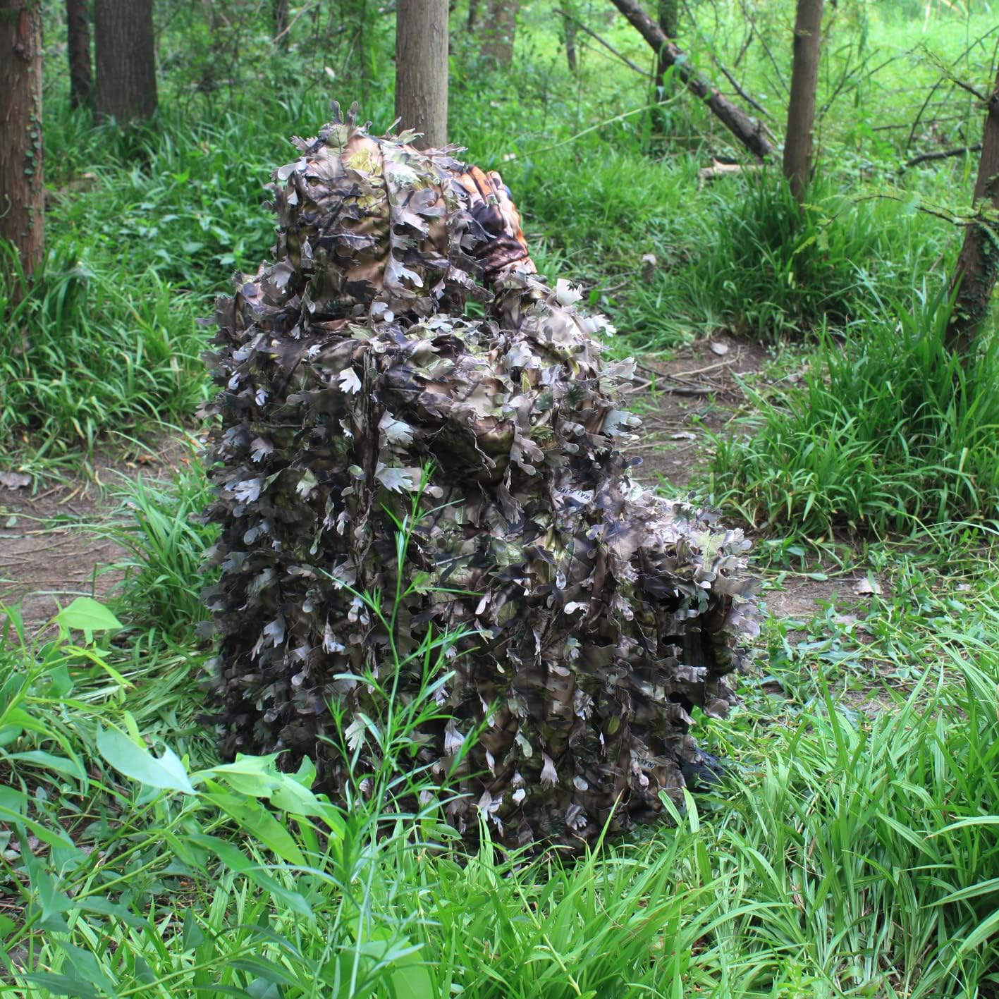 AUSCAMOTEK 3D Leafy Poncho Ghillie Suit Camouflage Cloak Cape for Deer Turkey Hunting - Image 7