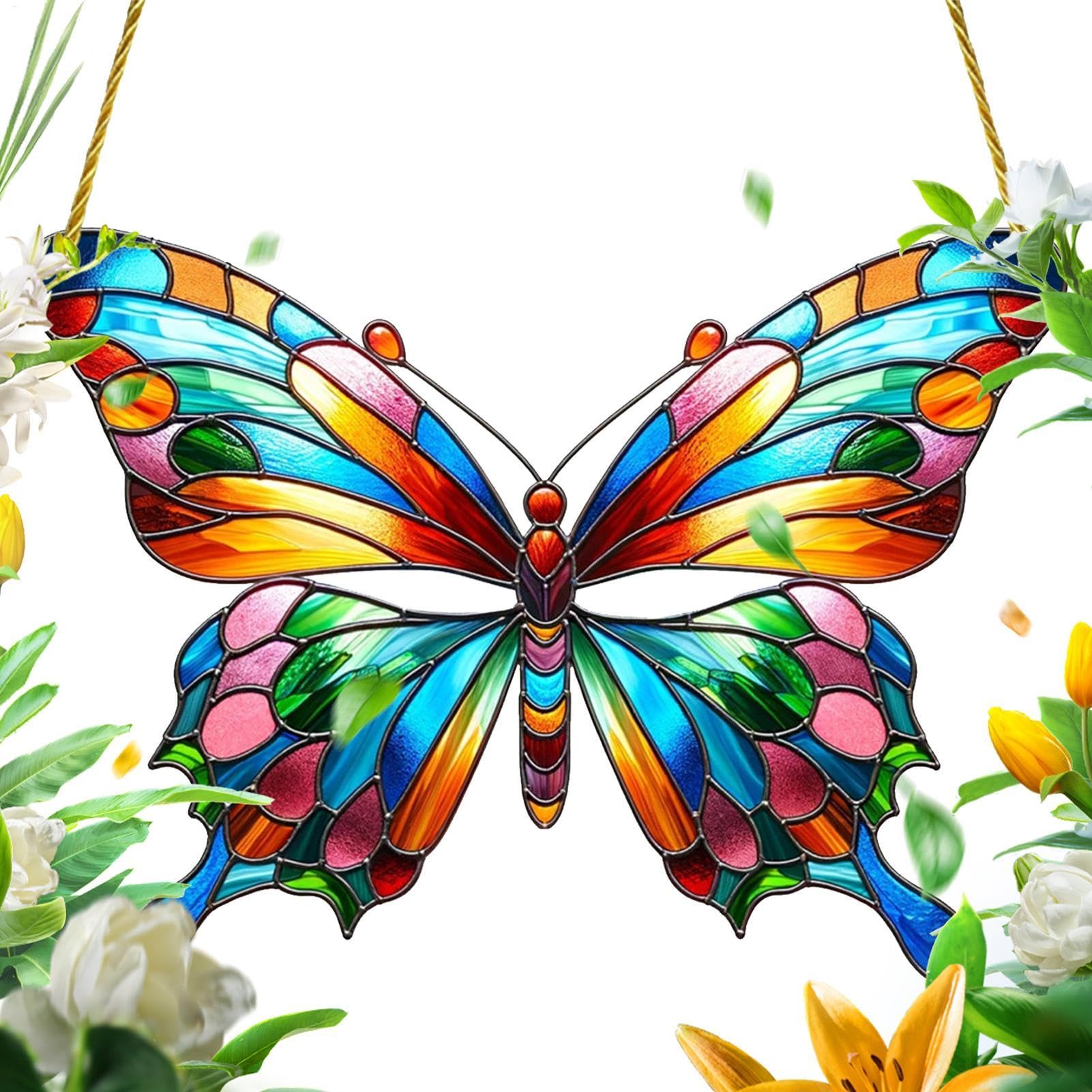 Sherum Spirit Birds, Acrylic Painted Bird Sun Catcher Light Door Window Hanging, Hummingbird Turtle Butterfly Feathers Suncatchers for Window Hanging, Christmas Decoration for Window, Patio, Balcony