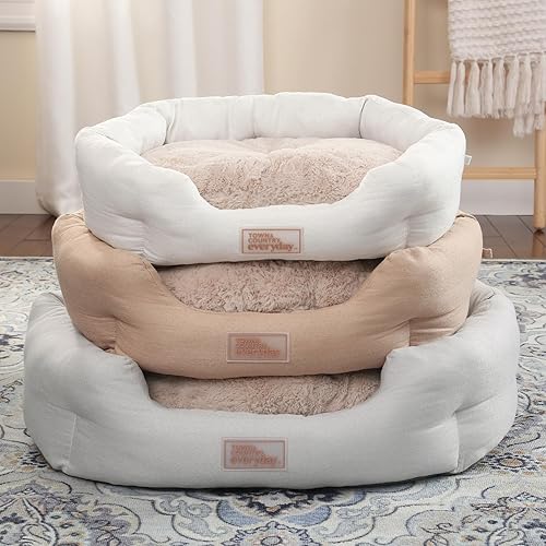 Miniatura 10 de Town & Country Everyday CuddleTown - Cama cómoda y acogedora de lino sintético para mascotas, espuma de apoyo y calmante, parte inferior
