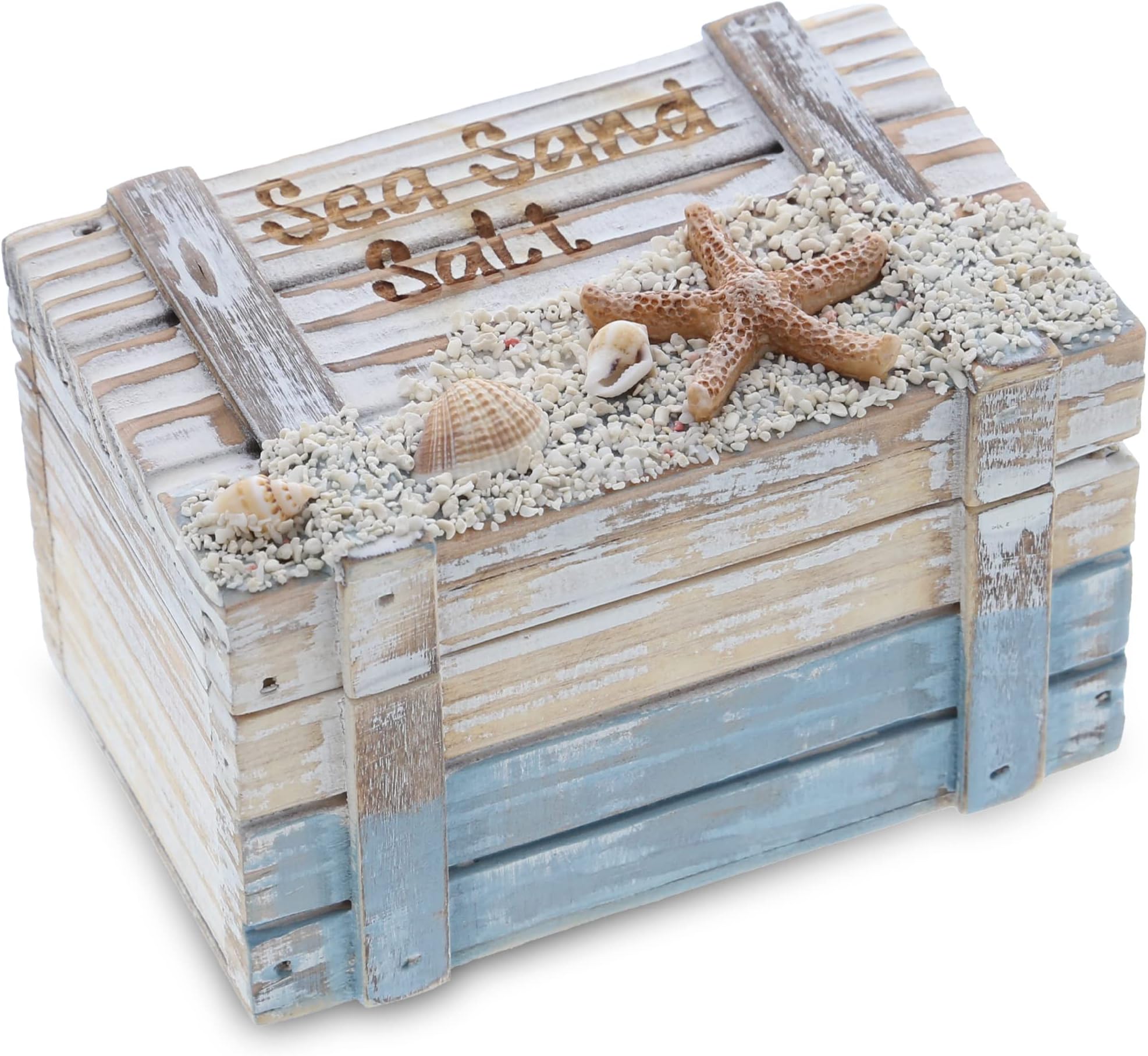 CoTa Global Coastal Horizon Wooden Nautical Jewelry Box 4.25 Inch, Rustic Storage With Hinged Lid, Beach Theme Decor & Ocean Party Decorations, Beach Decor For Bedroom & Home