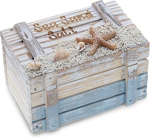 CoTa Global Caja de madera costera, caja de almacenamiento de recuerdos náuticos hecha a mano, bonita caja de madera con decoración de estrellas de