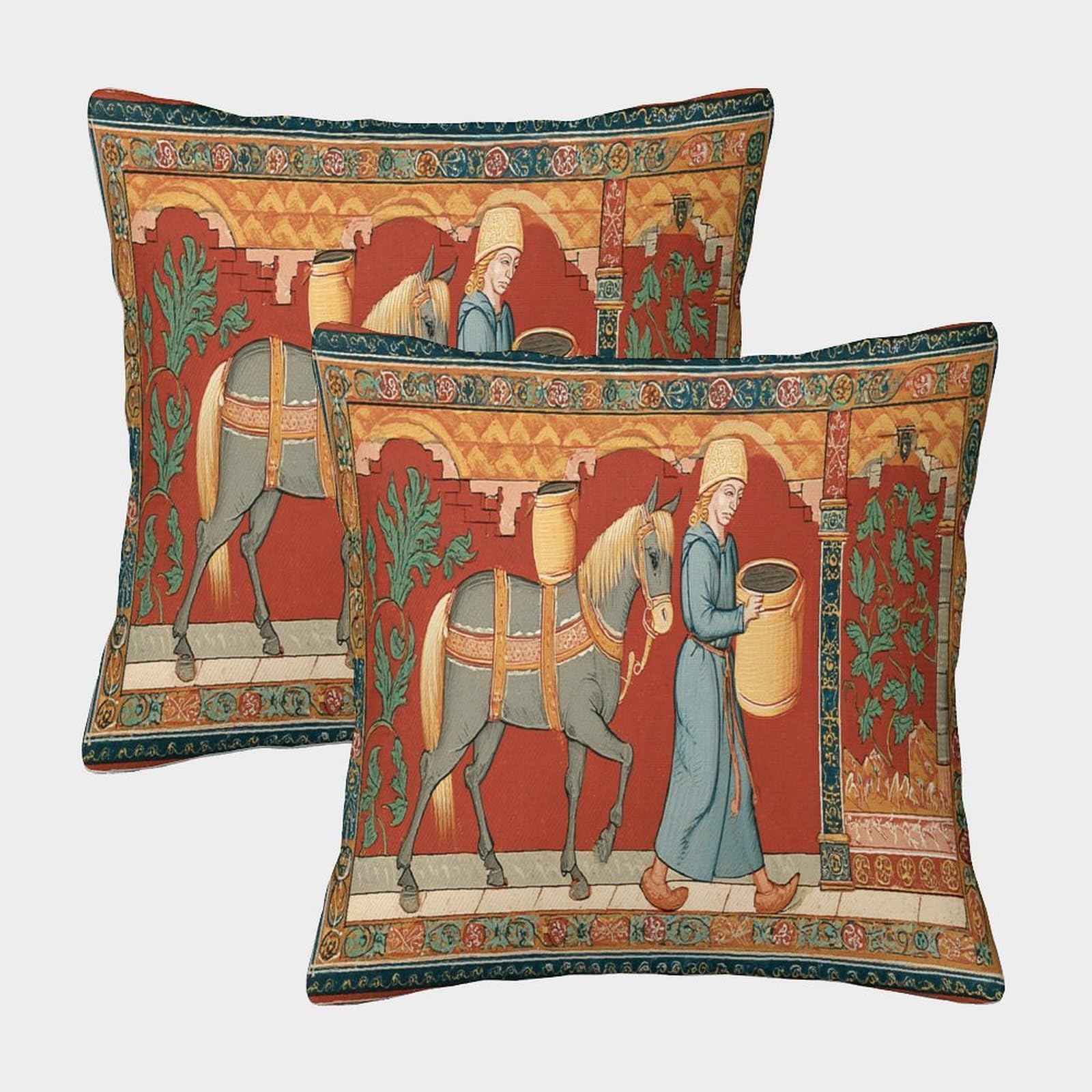 kaiyun 2 Pack Medieval Miniature Painting, Rural Scene 3D Image Printed Single-sided Cushion Cover 45x45cm