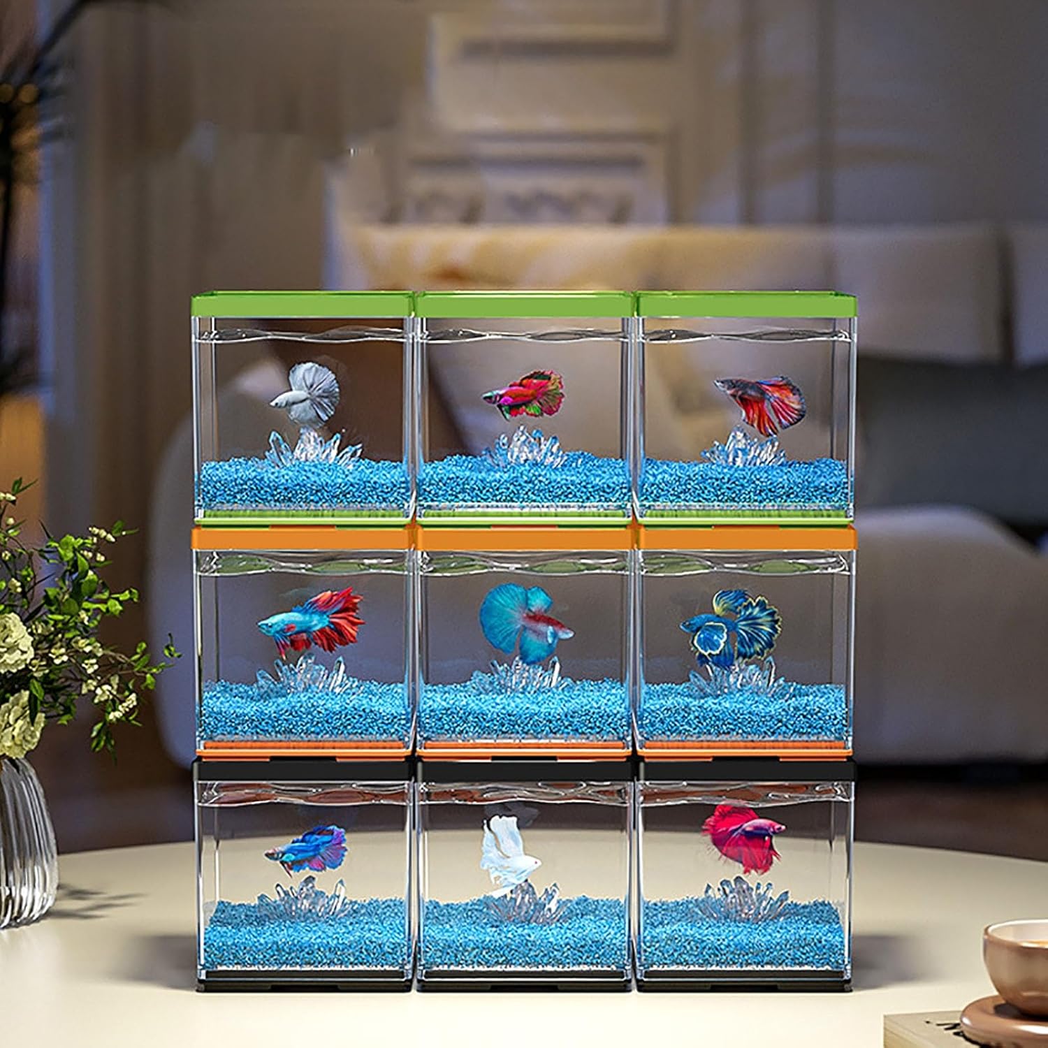 Small Betta Fish Tank, Stackable Small Fish Bowl for Temporary Space,Acrylic Tiny Cube Tank for Beta Fish Sea Monkeys Shrimp Snails(A)