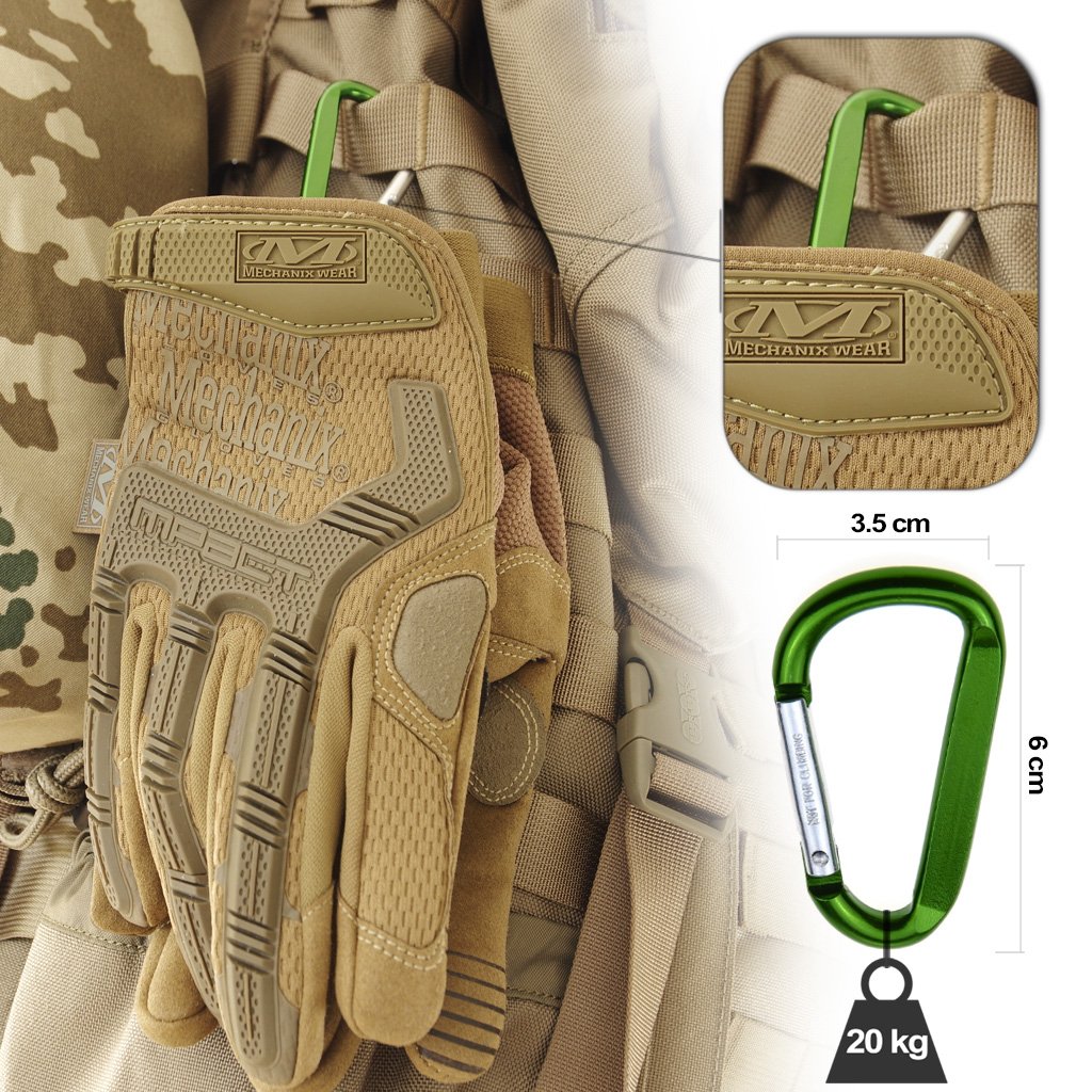Mechanix Wear + Rt Outdoor Mechanix Wear M-Pact tactique utiliser gant, une protection optimale, le meilleur ajustement respirante + mousquetons Gear, Noir Covert, Multicam, loup gris, taille: S, M,