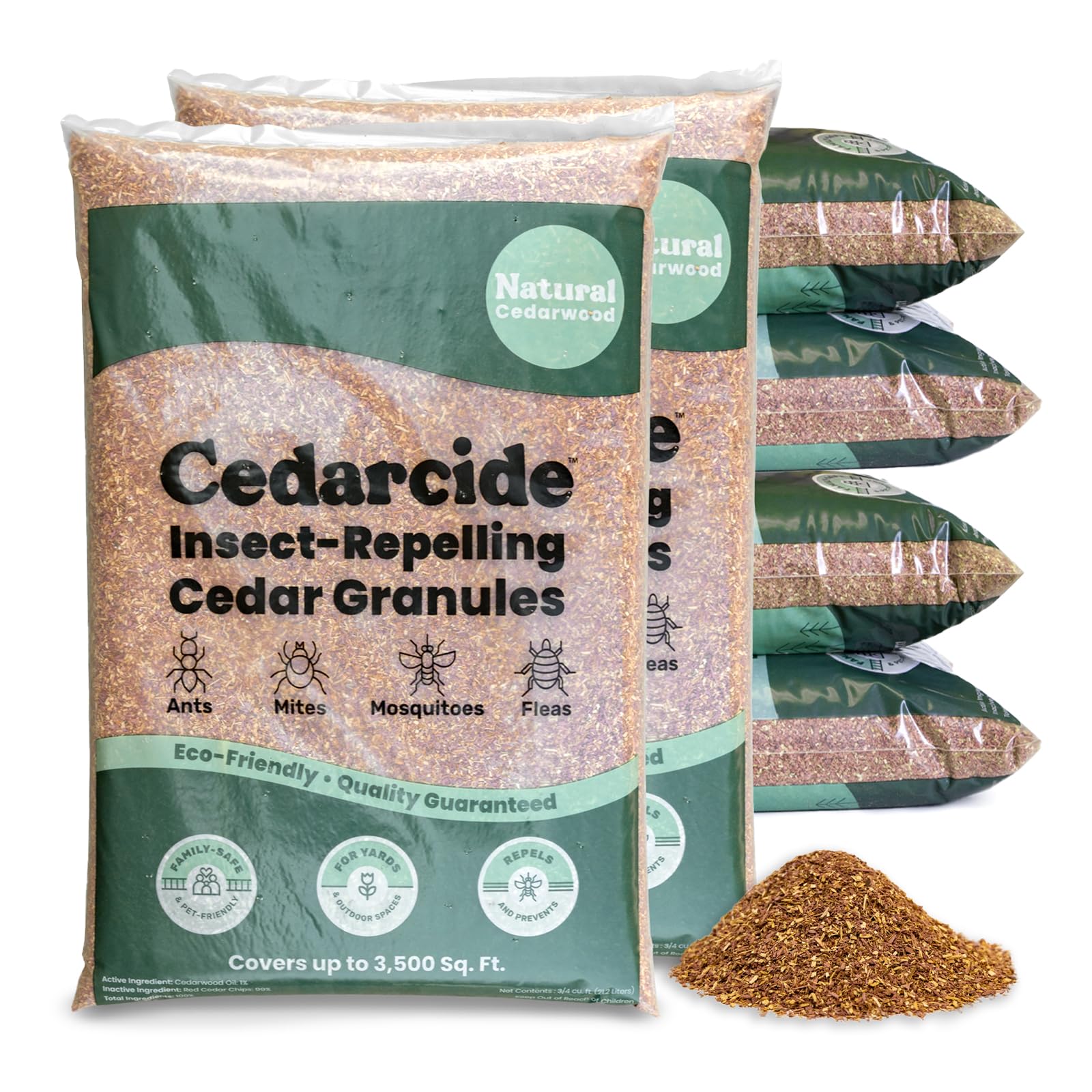 Cedarcide Lawn, Home & Garden Cedar Granules | Repels Fleas, Ticks, Ants & Mosquitoes | Smells Great, Easy to Use | Family & Pet Safe | 6 Bags (48 Lbs)