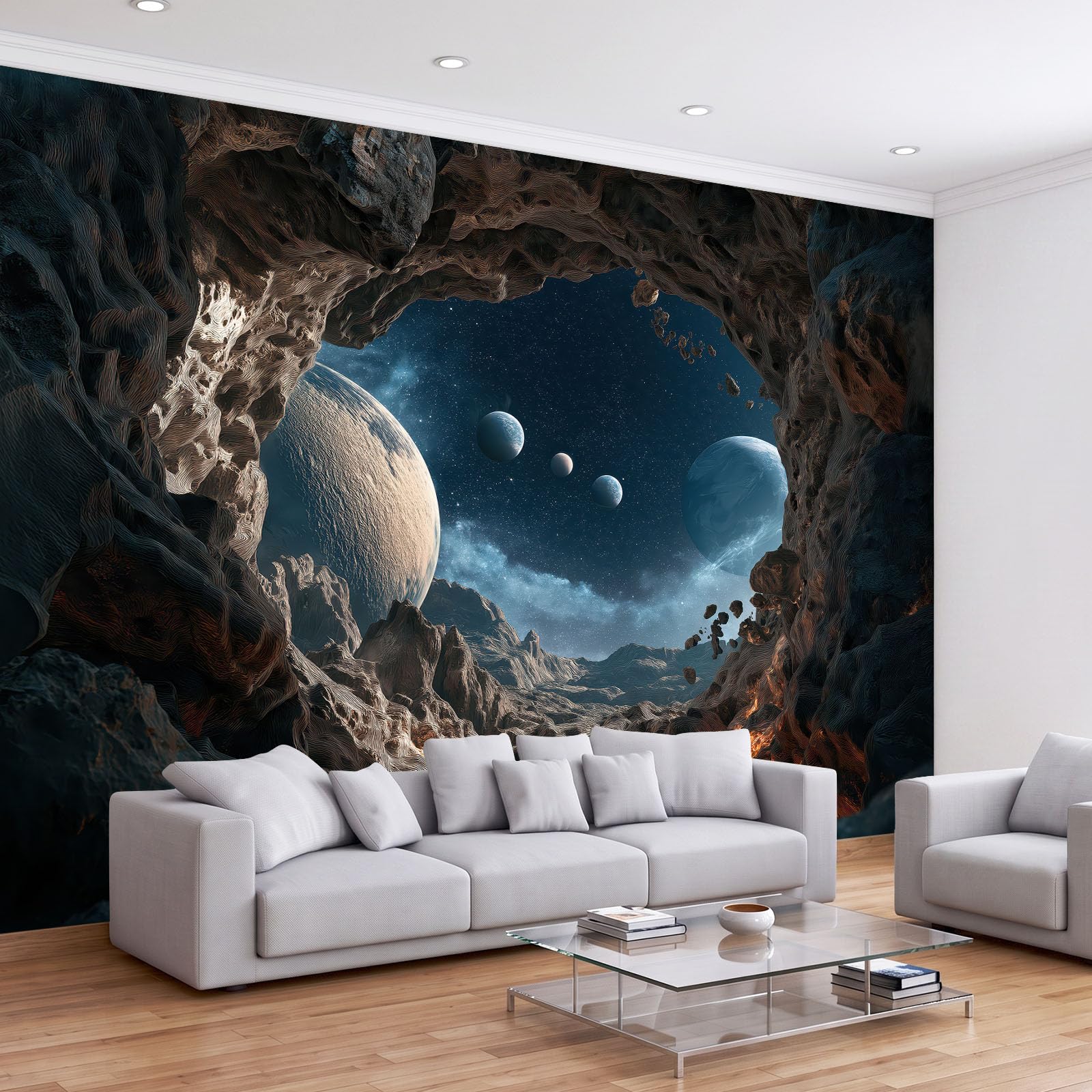 Tapeta 3D Panoramiczny obraz ścienny 500 x 280 cm Fantasy Universum Planetenlandschaften tapeta gobelin plakat panoramiczny salon dekoracja ścienna do pokoju dziecięcego, ciemnoszary