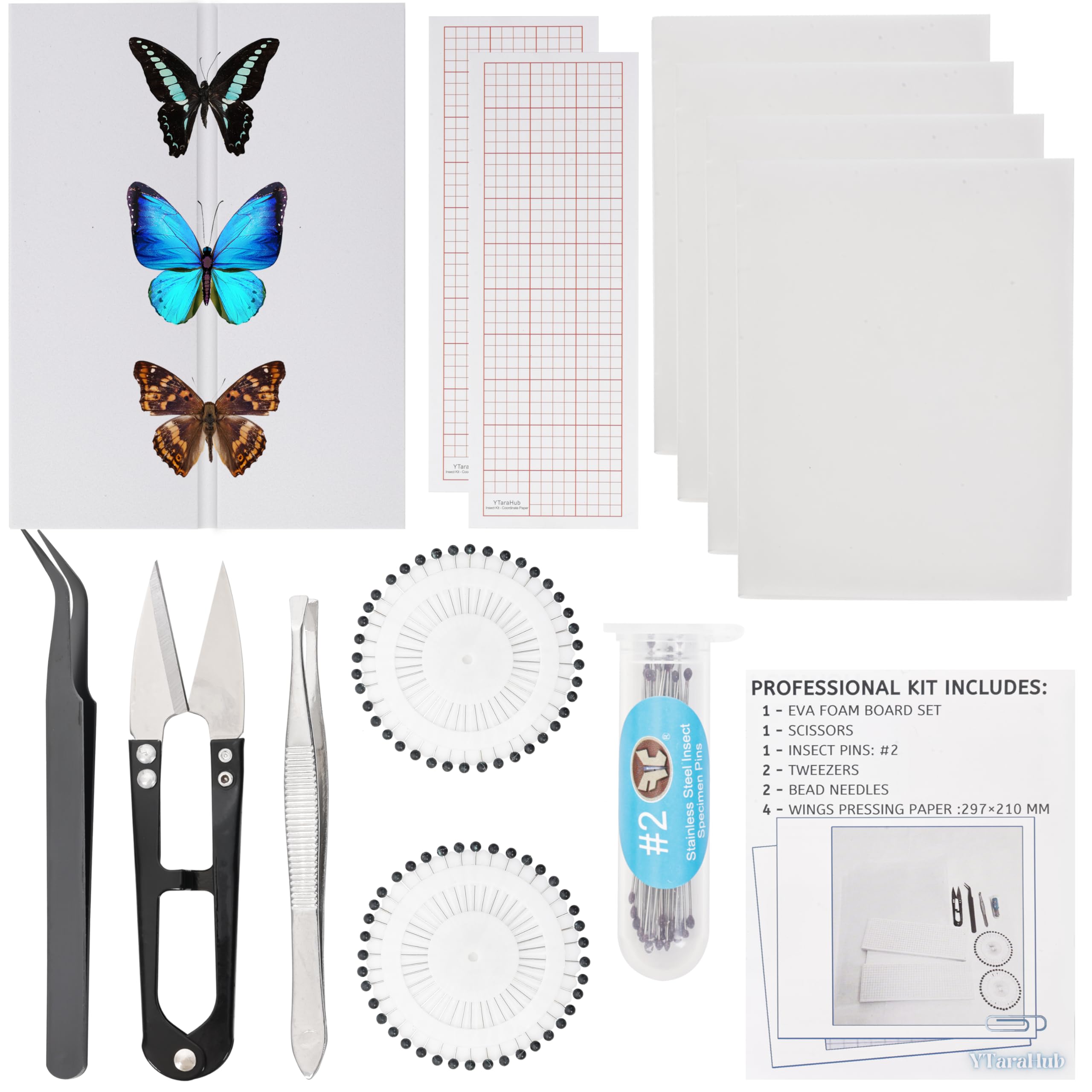 Insect Specimen Tools Kit - EVA Foam Pinning Board, Coordinate Paper, Wings Pressing Paper, Insect Pins, Complete Entomology Kit for Beginners (Insect