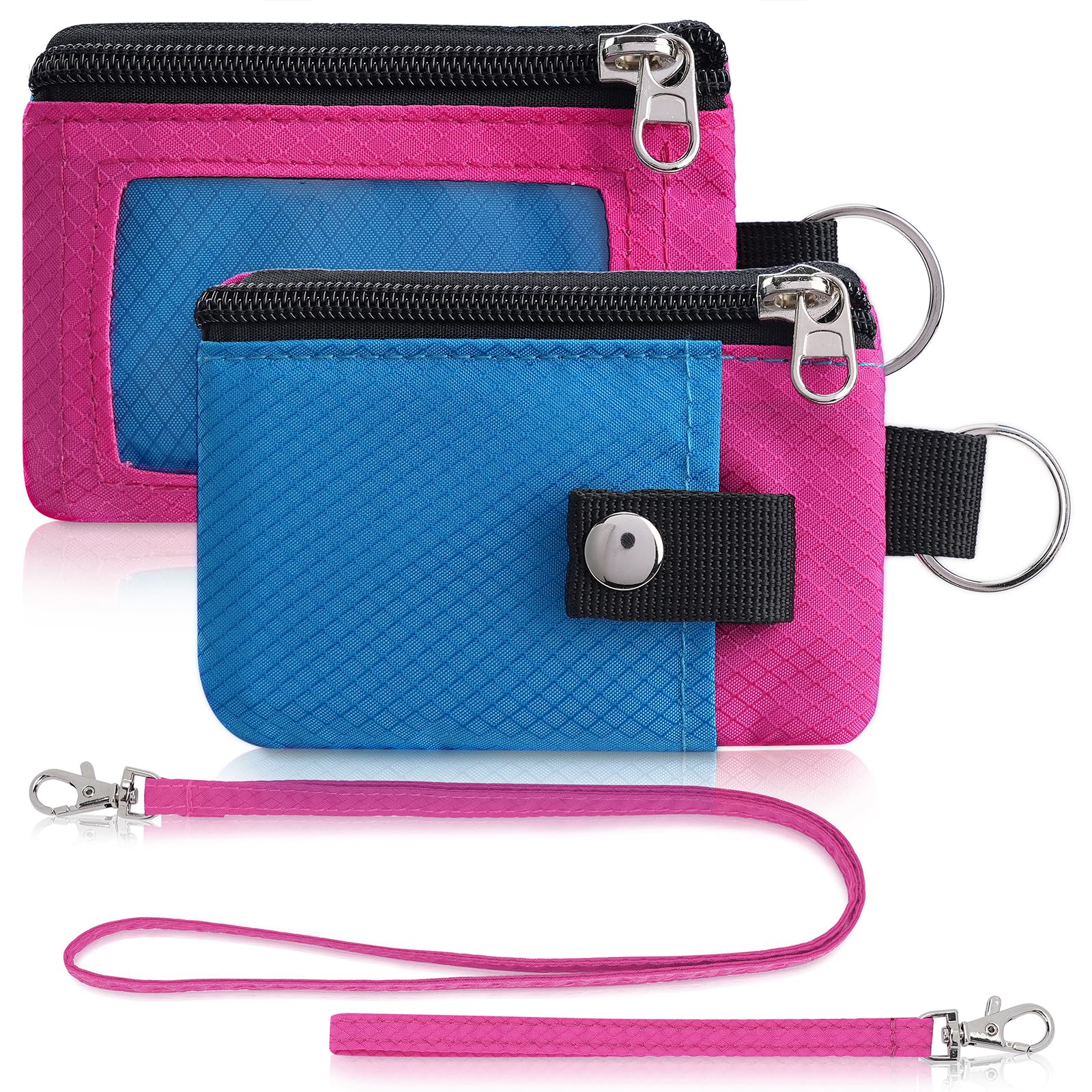 Artpaxy Minimalist Wallet For Mens Womens, Keychain RFID Blocking Zipper Small Wallet with ID Window 2 Lanyards,Water Resistant Travel Cash Card Coin