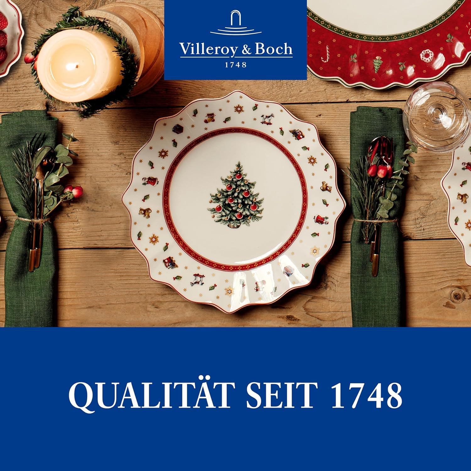 Villeroy & Boch Toy's Delight Frühstücksteller 6er Set, 24 cm, Weihnachtsgeschirr, Plätzchen- und Keksteller für Weihnachten, Premium Porzellan, Weiß