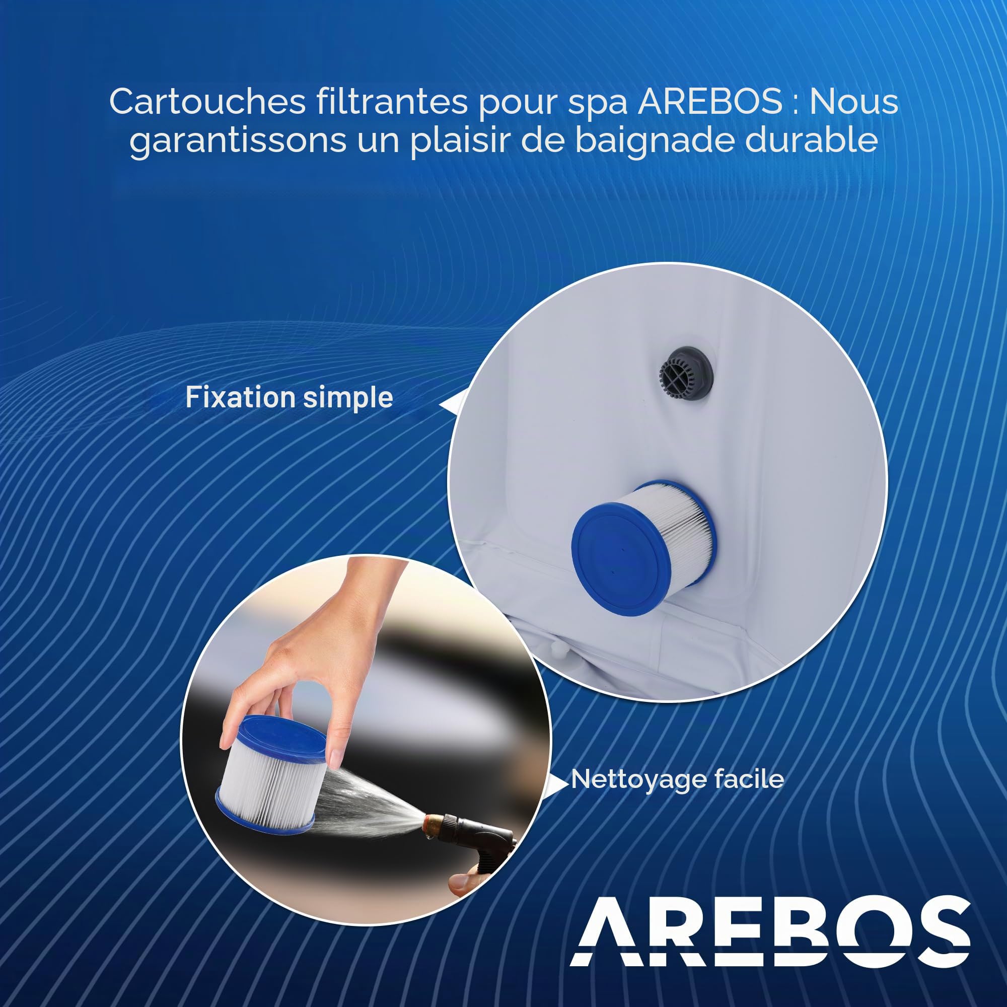 AREBOS Cartouche filtrante Spa Whirlpool | Filtre de Piscine Compatible avec Les spas | Filtre de Rechange pour piscines gonflables | Lavable | Filtre pour Jacuzzi | 6 pièces