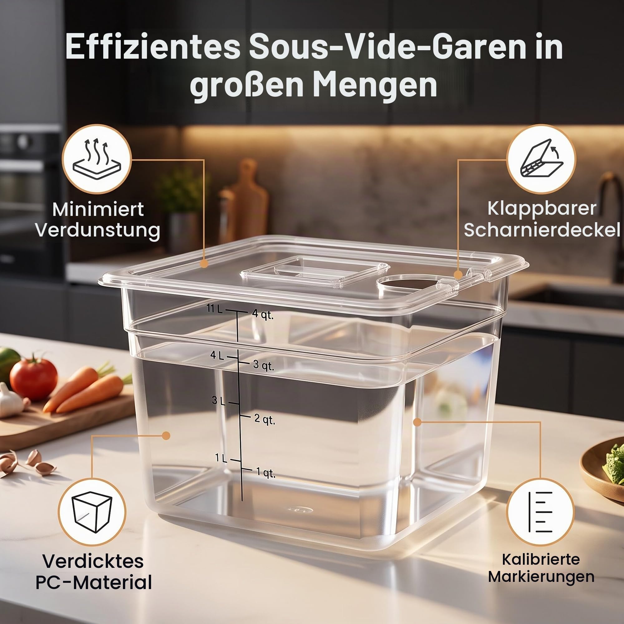 Sous Vide Behälter 11L, Sous Vide Wasserbäder Tank mit Deckel Lebensmittelbehälter Passend für die meisten Sous Vide Kocher Sous Vide Zubehör, für Küche Sous Vide Food Prep Storage