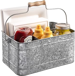 Royalty Art Farmhouse Kitchen Caddy Organizer with Handle for Condiments, Cleaning Products, and Party Supplies, Rustic Galvanized Steel, 13” x 8 1/4”
