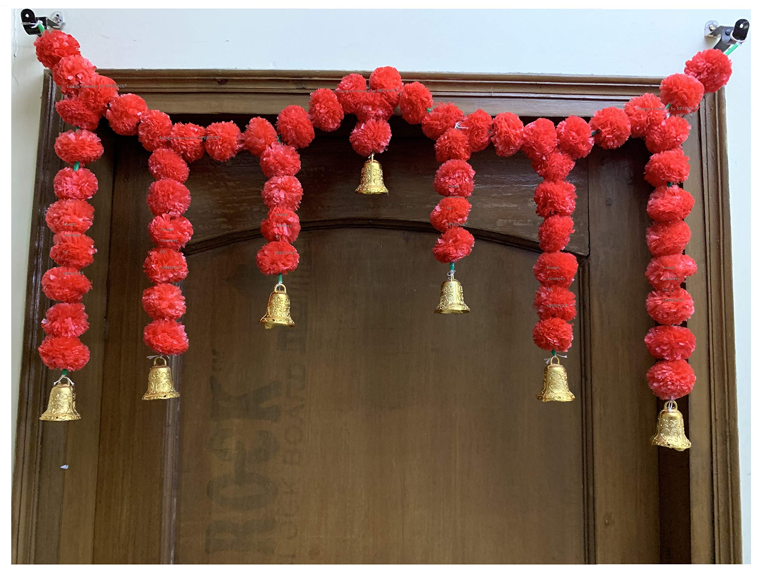 SPHINX ARTIFICIAL MARIGOLD FLUFFY FLOWER GARLANDS DOOR TORAN SET/DOOR HANGINGS FOR DECORATION (APPROX. 100 X 41 CMS)- RED