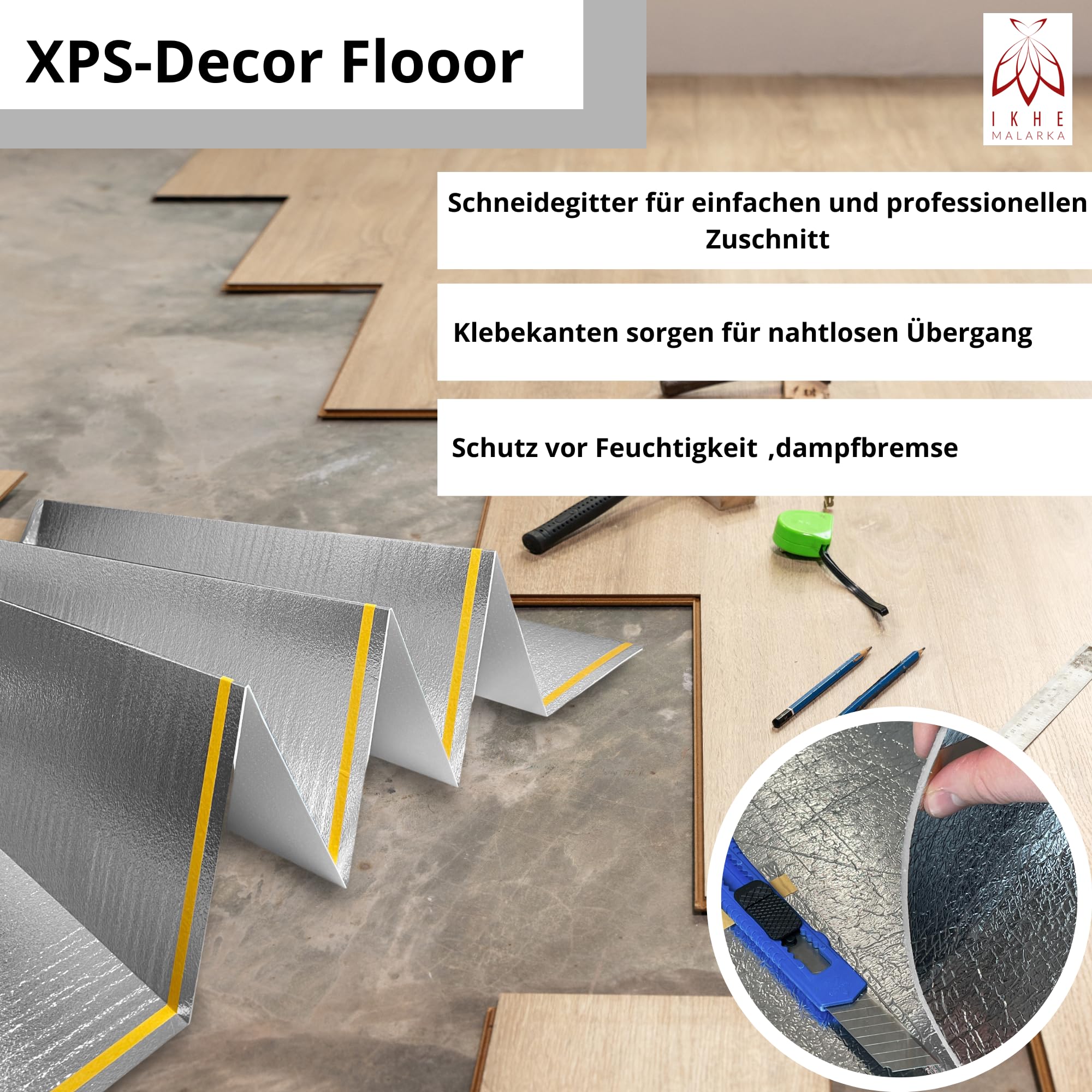 40 m², suelo de vinilo LVT, 1,5 mm, aislamiento acústico, aislamiento térmico, aislamiento acústico ≤ 400 kPa (10 m² x 4)