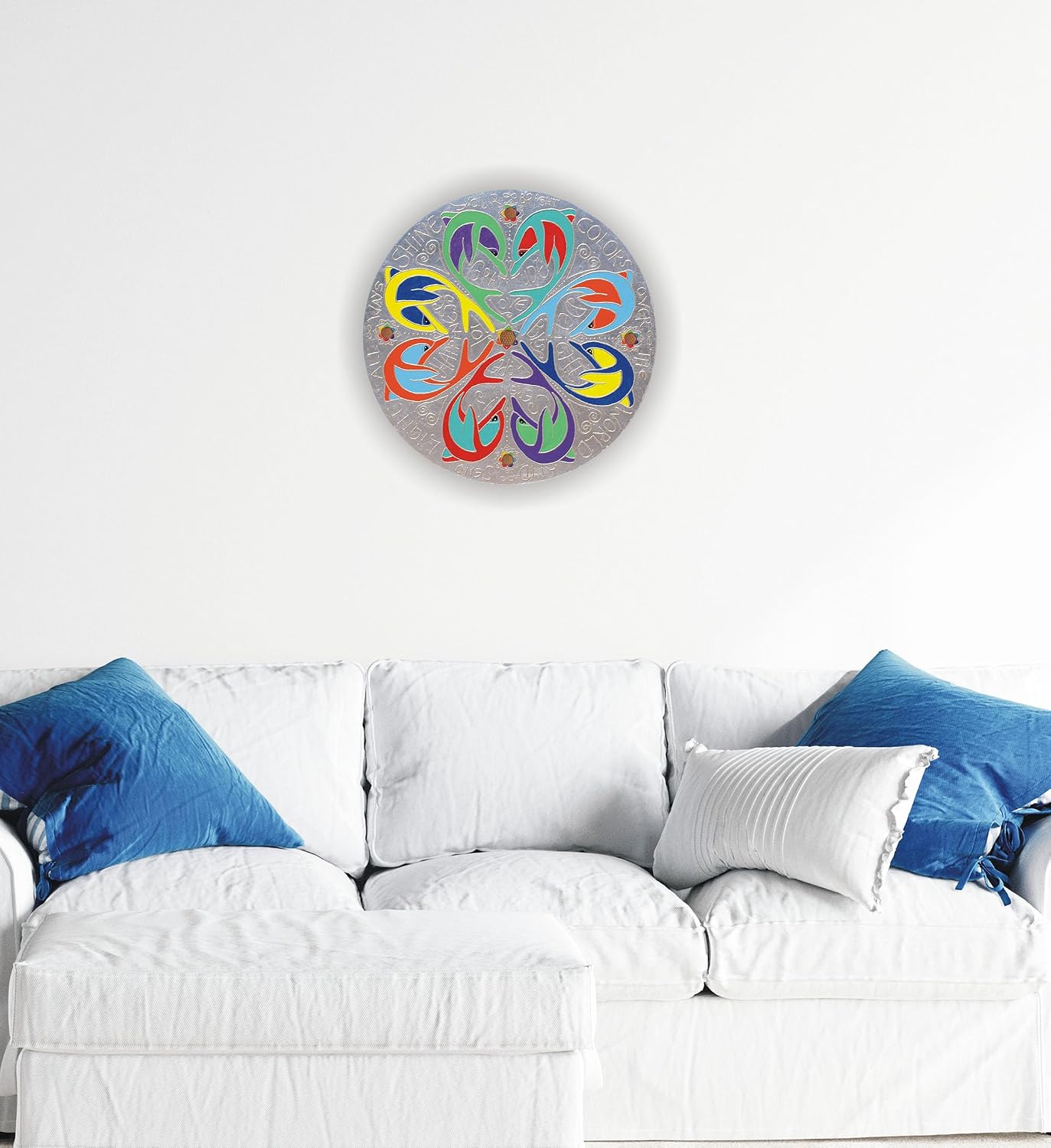 Uplifting Art Painting with Dolphin Mandala, Inspirational Words and Mantra, Inspirational Words and Mantra, Silver Leaf Chakra Color Dolfin Wall Hanging, Dolphins4Love Design for Happiness Series