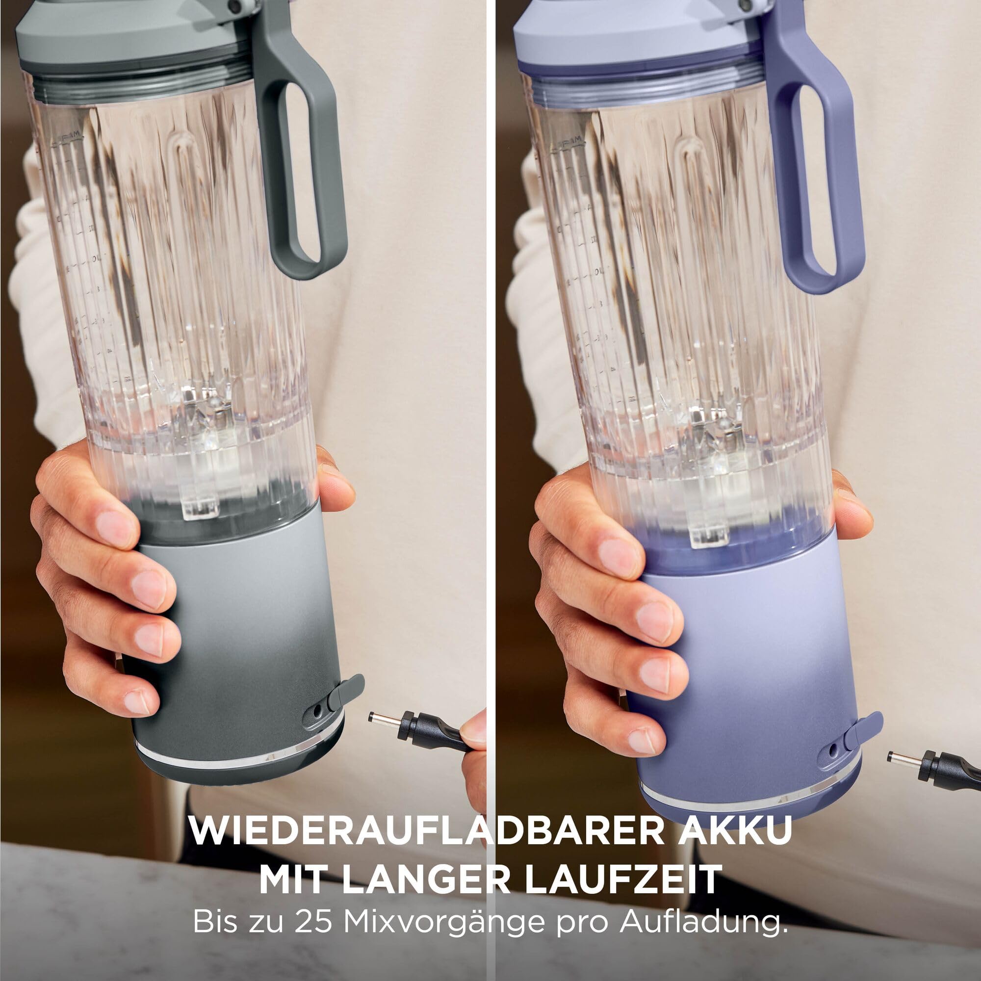Ninja Blast Max Tragbarer Mixer/Blender/Smoothie Maker, 2 x 570 ml, wiederaufladbar, Mixbecher & auslaufsicherer Deckel, 3 Funktionen, Smoothies, Proteinshakes, Lavendel/Silber BC251EULS