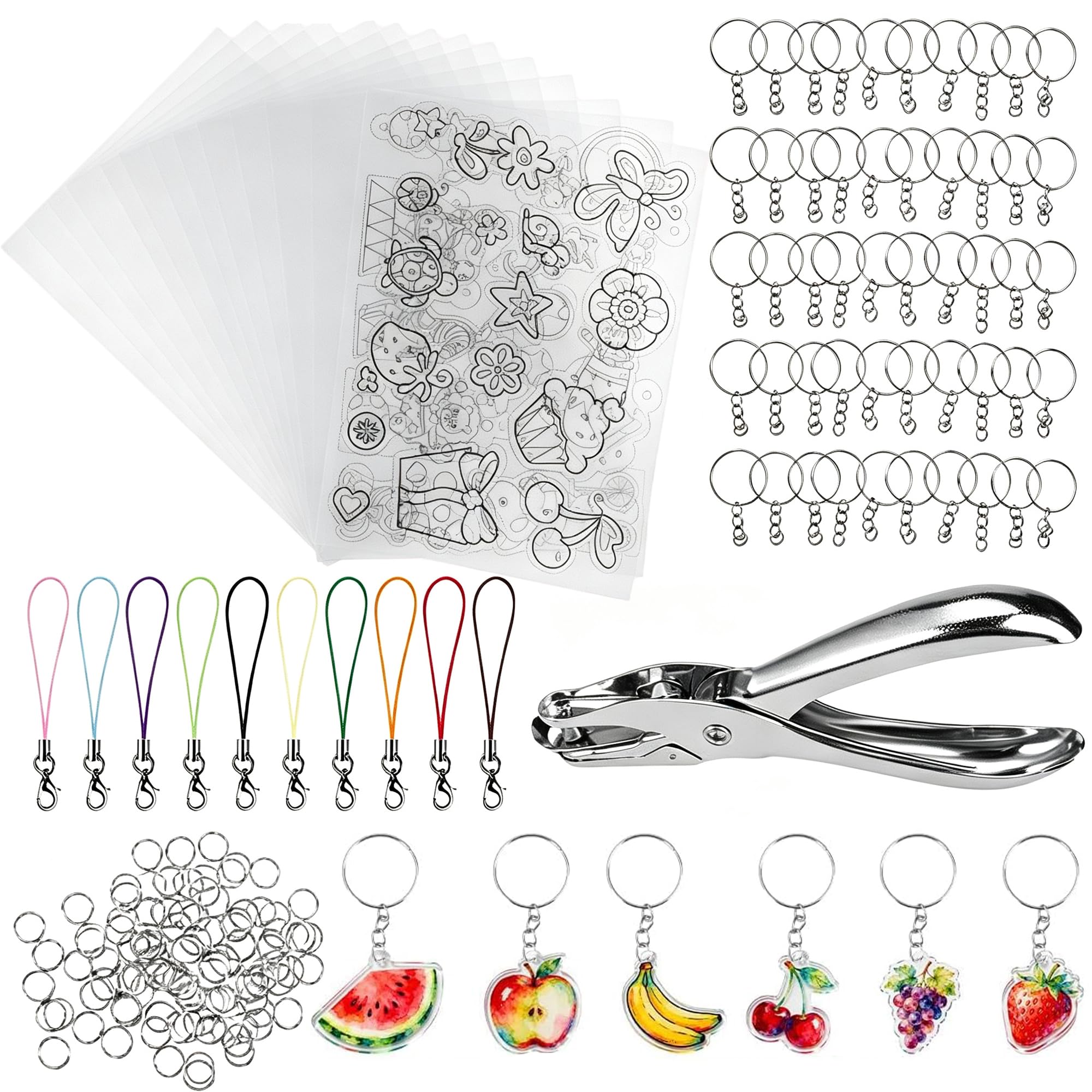 TESSTSY 25Pcs Shrinking Plastic Sheets with Keyring Making Kit 20x14.5cm