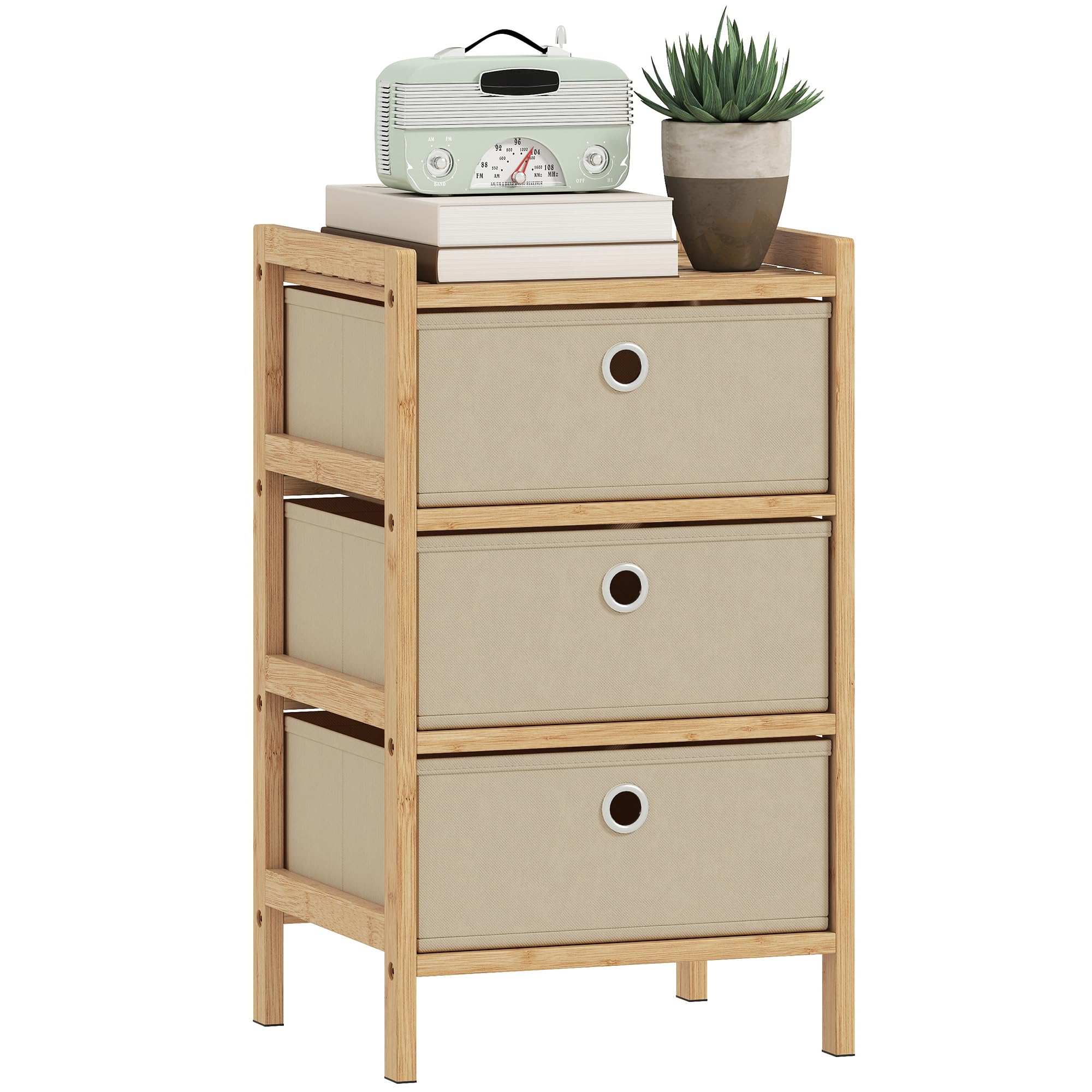 Homcom Cream Chest Of Drawers, 3 Drawers Dresser With Bamboo Frame, White