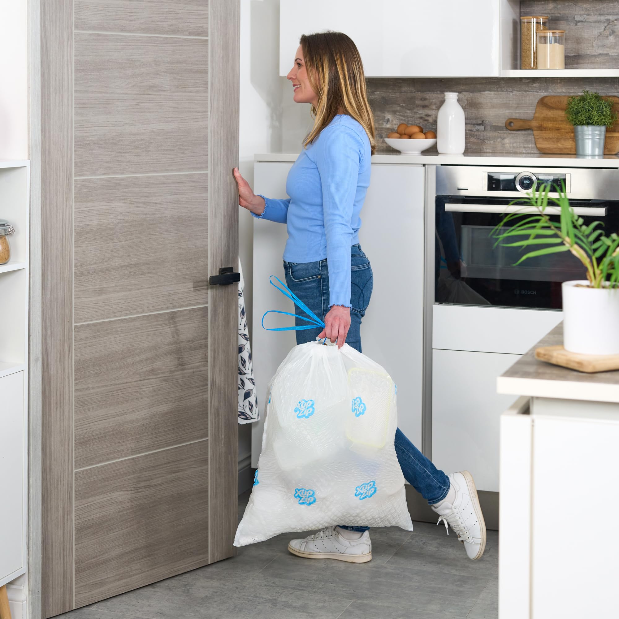 XupZip Müllbeutel mit Kordelzug, 50 l, robuste Flex-Müllbeutel, auslaufsicher, leicht zu öffnen, große Beutel für Küche, Garten, Umzug, 10 Rollen x 20 Stück (200 Beutel)