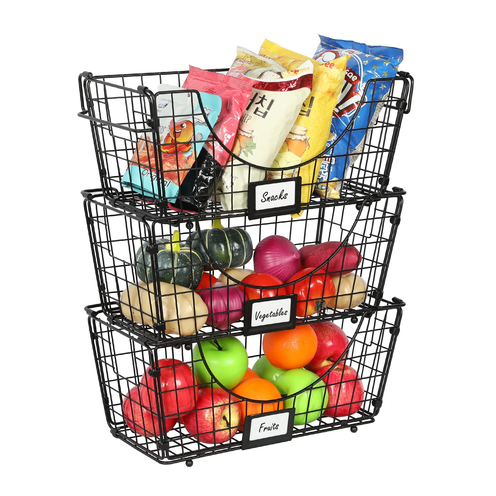 Buy Stackable Wire Basket with Handle, 3 Pack Foldable Fruit Vegetable