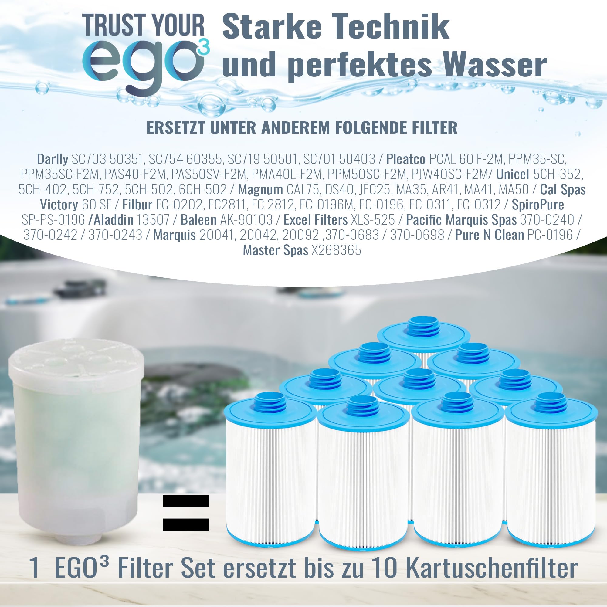PureFlow EGO-filter (6 discs), geschikt voor 2 filtervullingen, ideaal voor EGO3-containers en whirlpools, filterschijven afzonderlijk vervangbaar, vervangt filterballen/filterballen