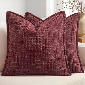 MIULEE Slubby Textured Decorative Throw Pillow Covers Burgundy 20x20