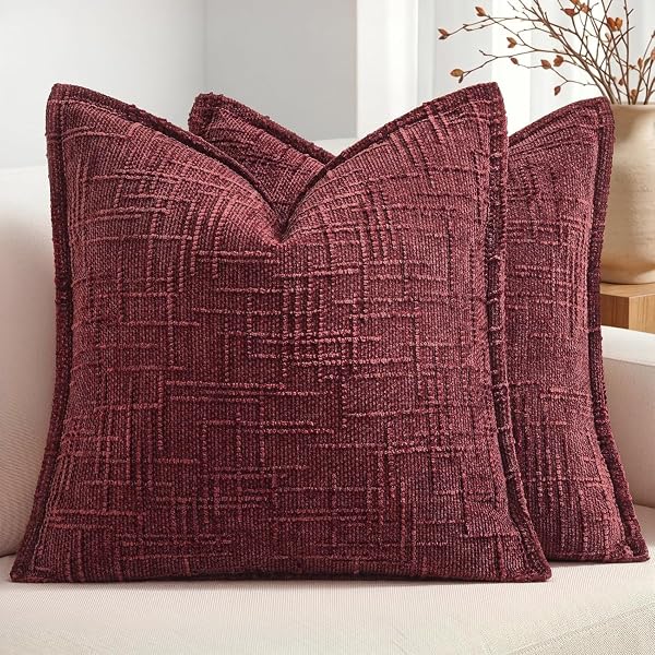 MIULEE Slubby Textured Decorative Throw Pillow Covers Burgundy 18x18