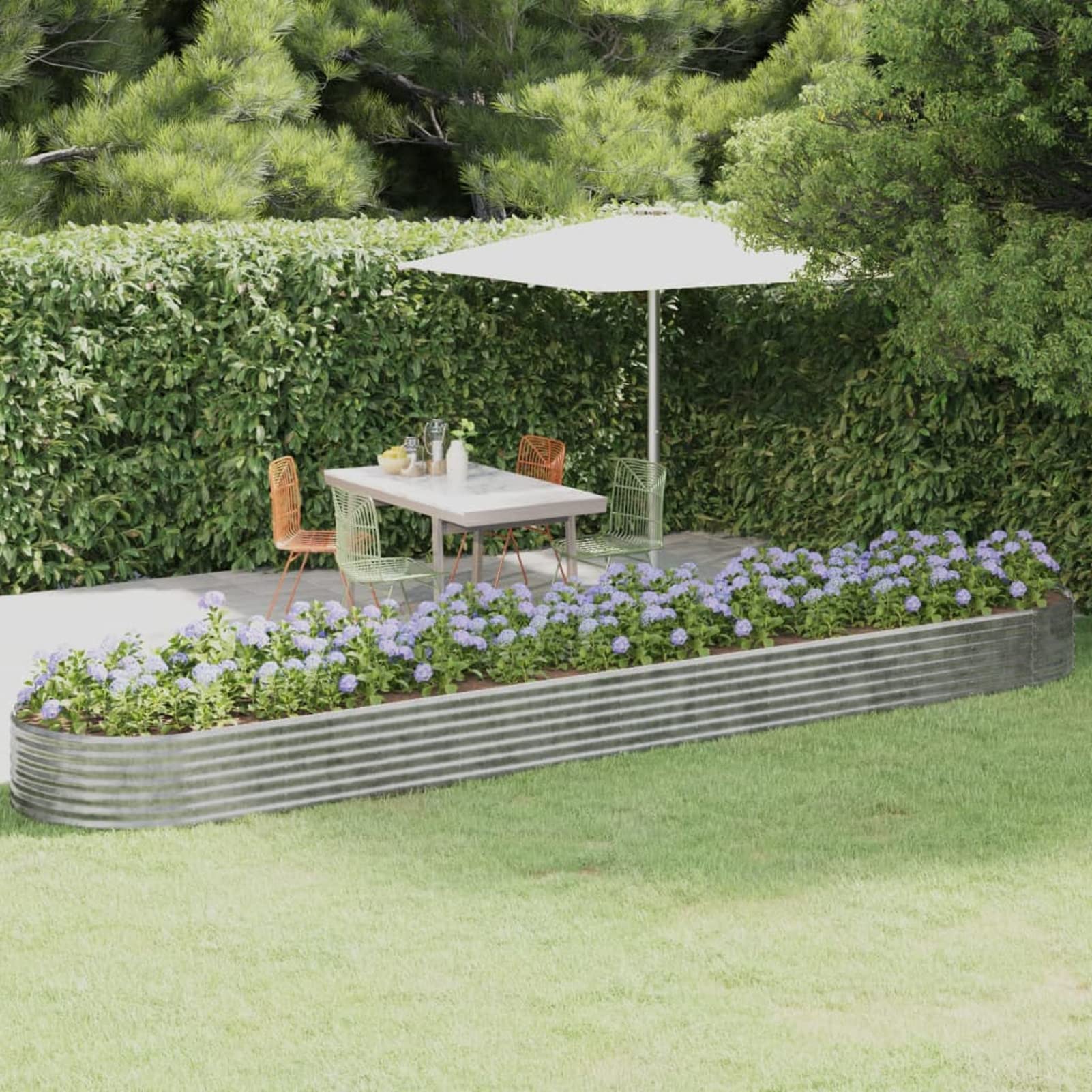 IKAYAA Raised Beds for Garden Metal Raised Bed Galvanised Steel Outdoor Planters Garden Planter for Herb Growing Fruits Flower -silver-507 x 100 x 36 cm