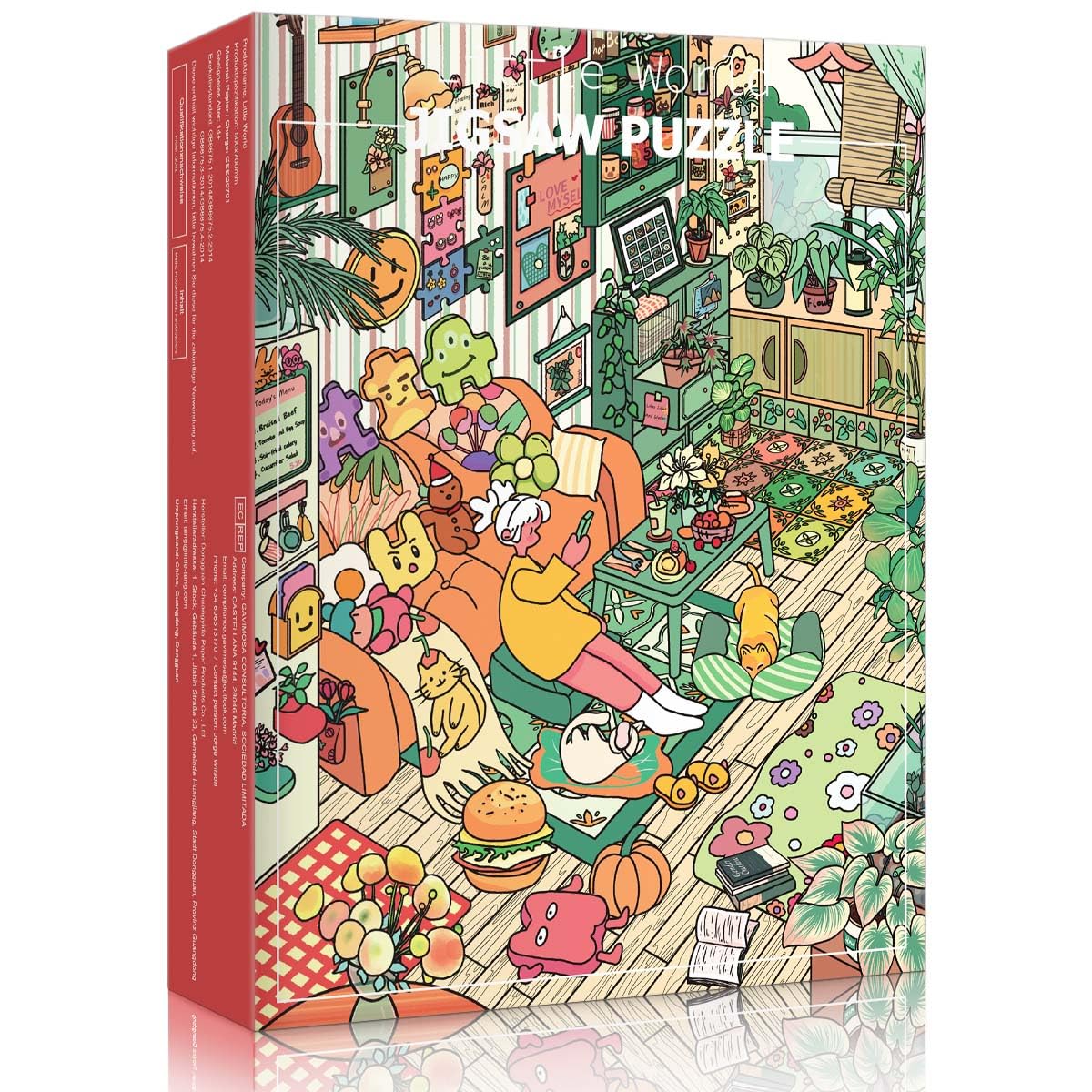 HUADADA Puzzle 1000 elementów, 1000 elementów, dla dorosłych, interaktywne puzzle rodzinne, klasyczne, na prezent, przytulny, mały świat
