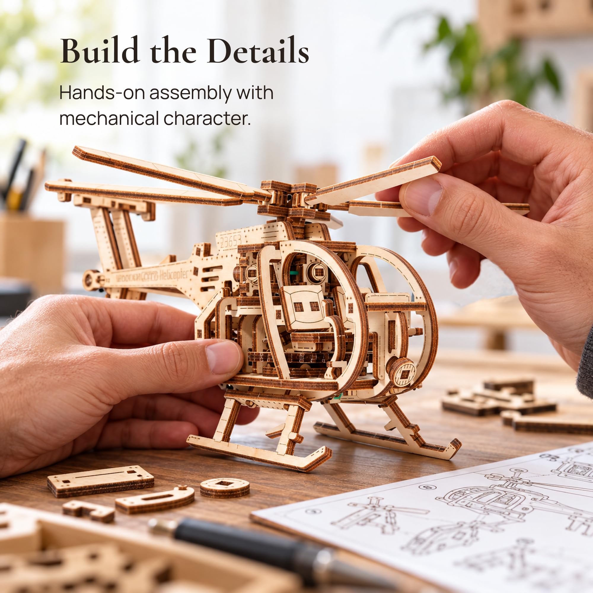 Amazon | WOODEN.CITY ヘリコプター 3D 木製パズル – 大人用木製モデル