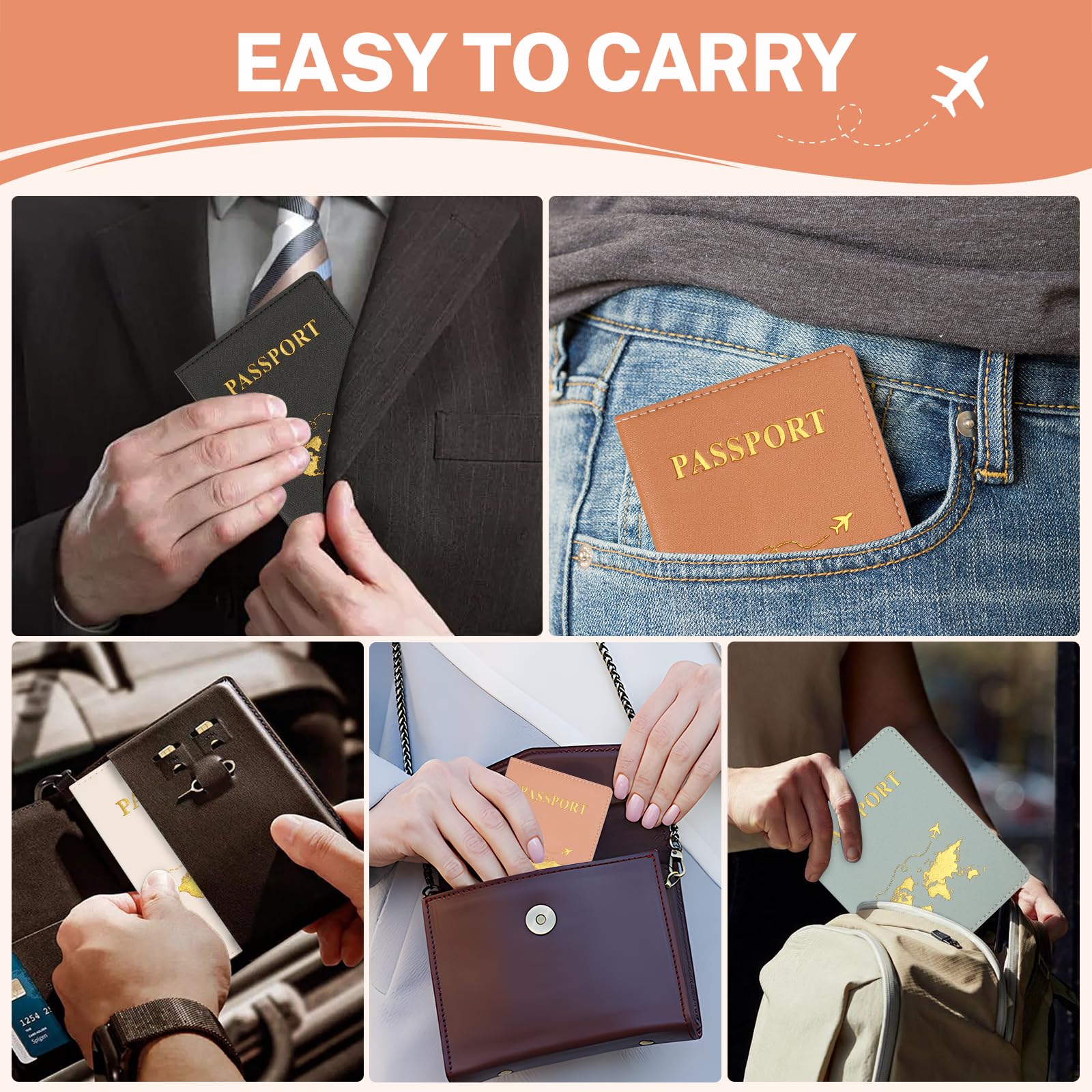 5 Pièces Protege Passeport, Porte Passeport en Cuir PU, Pochette Passeport 5 Couleurs avec Fentes, Protège-Passeports pour Billets, Cartes D'embarquement, Cartes De Crédit, Cartes De Visite