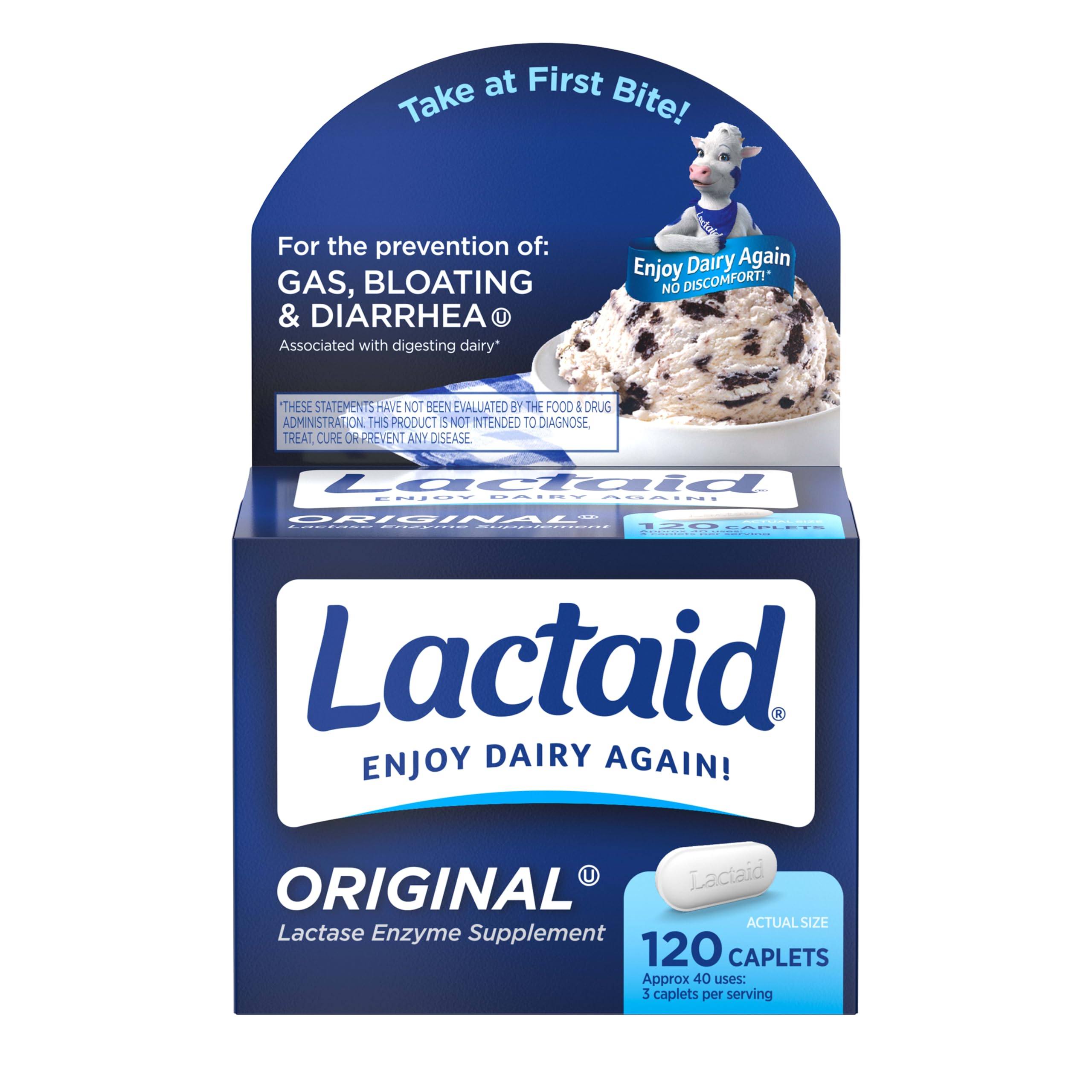 Lactaid Original Strength Lactose Intolerance Caplets, 120 Ct