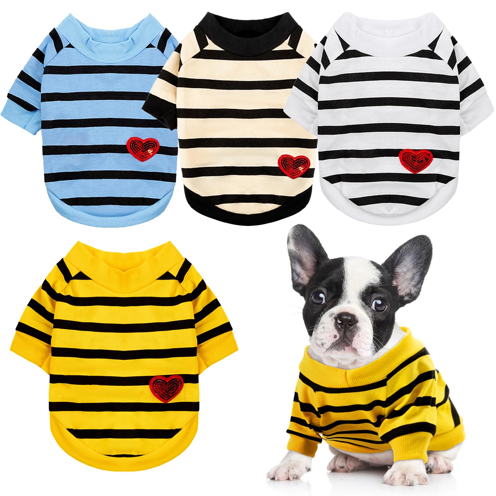 JaGely 4 Pcs Dog T Shirts Striped Pet Dog Shirt Colorful Puppy Clothing Pet Dog Spring Summer Clothes for Dachshunds Dog Pet Striped T-Shirt for Dogs Cats French Bulldog Bichon (Small)